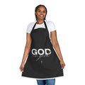 God Is Good Black Apron — Christian Kitchen Apron with Script Cross Design