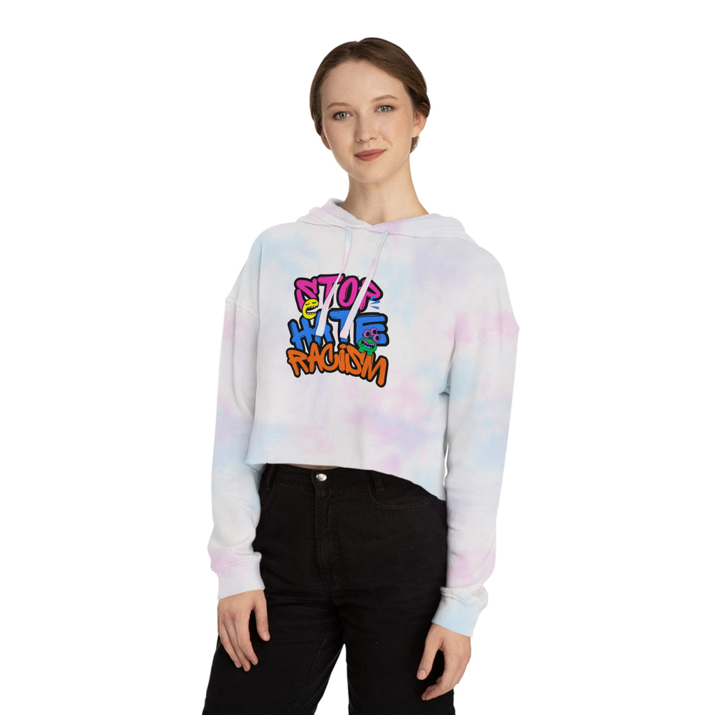 Cropped Hoodie "Stop Hate, Not People" Graffiti Anti-Racism Sweatshirt