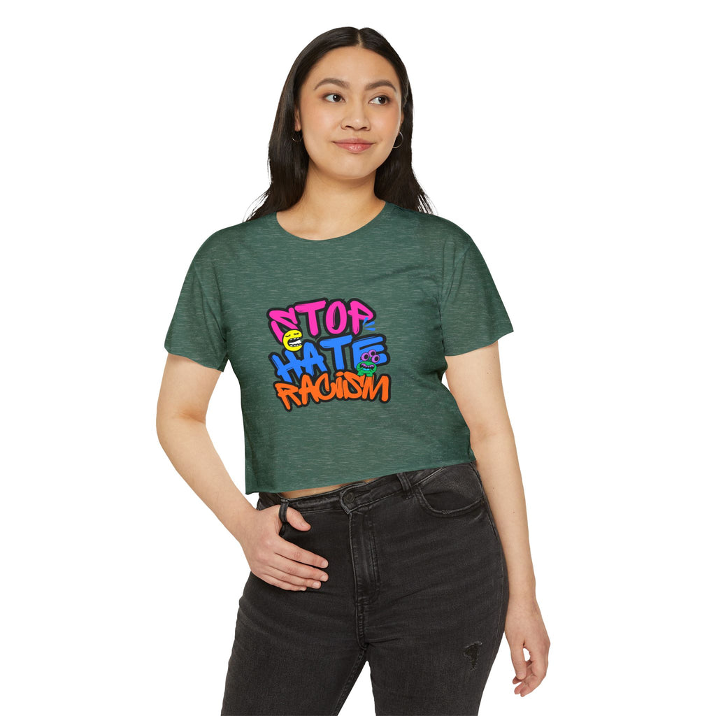 Crop Top — "Stop Hate Racism" Colorful Graffiti Festival Tee