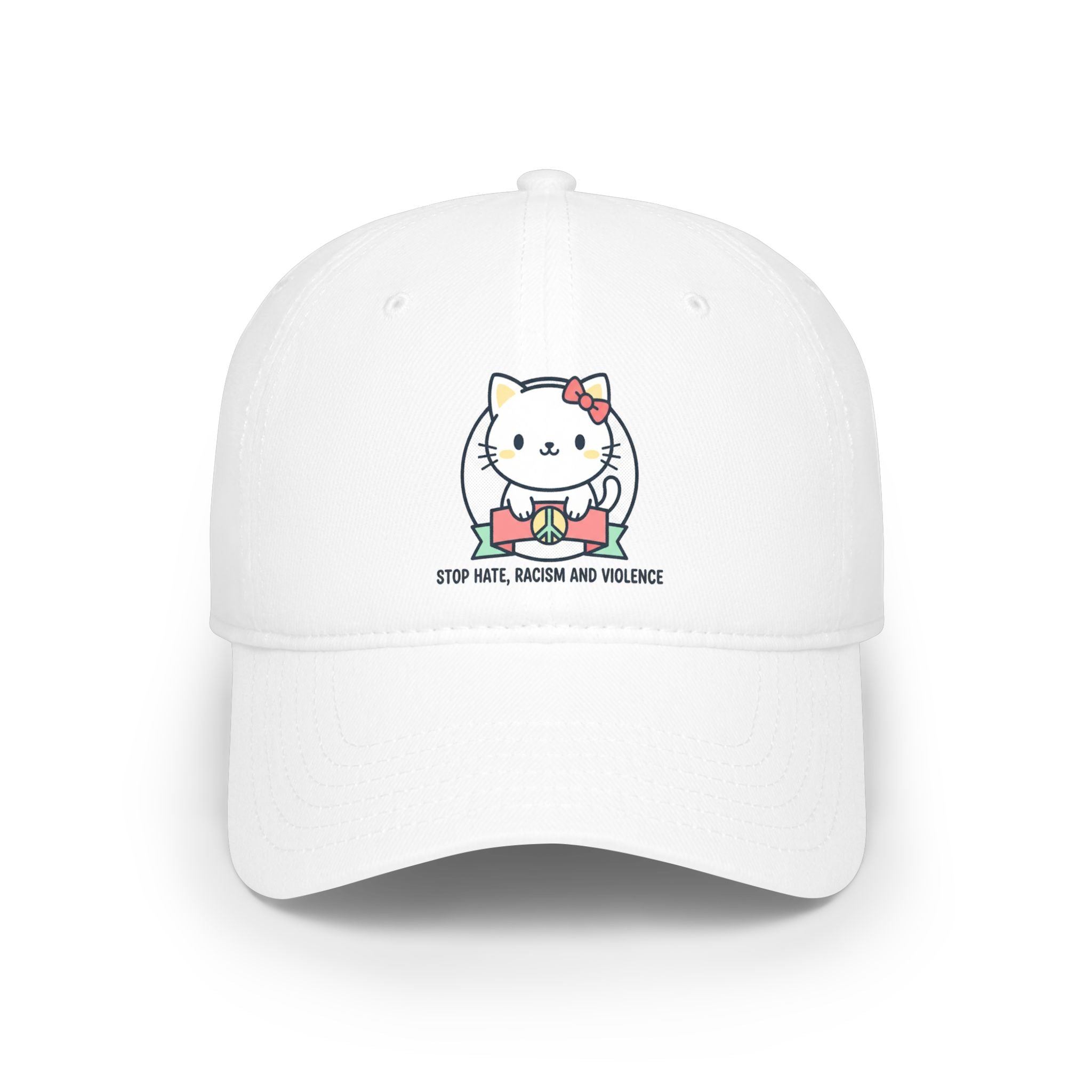Cute Cat Hat — "Stop Hate, Racism and Violence" Embroidered Baseball Cap