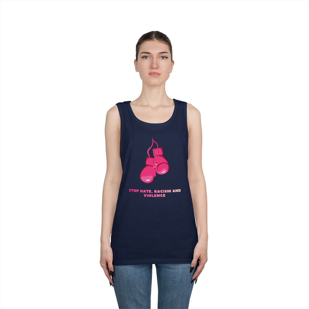 Pink Boxing Gloves Tank Top – “Stop Hate, Racism and Violence” Graphic Tank