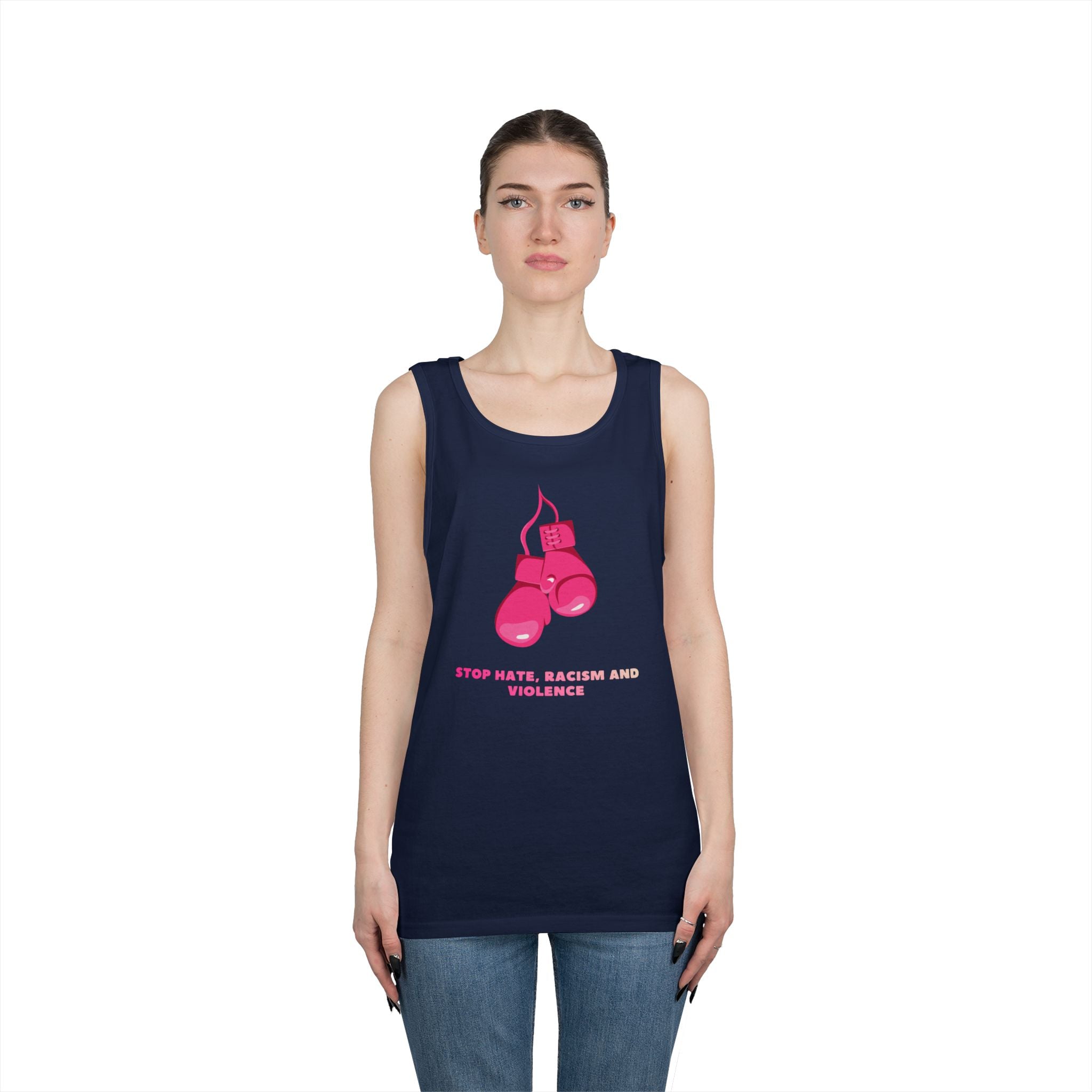 Pink Boxing Gloves Tank Top – “Stop Hate, Racism and Violence” Graphic Tank