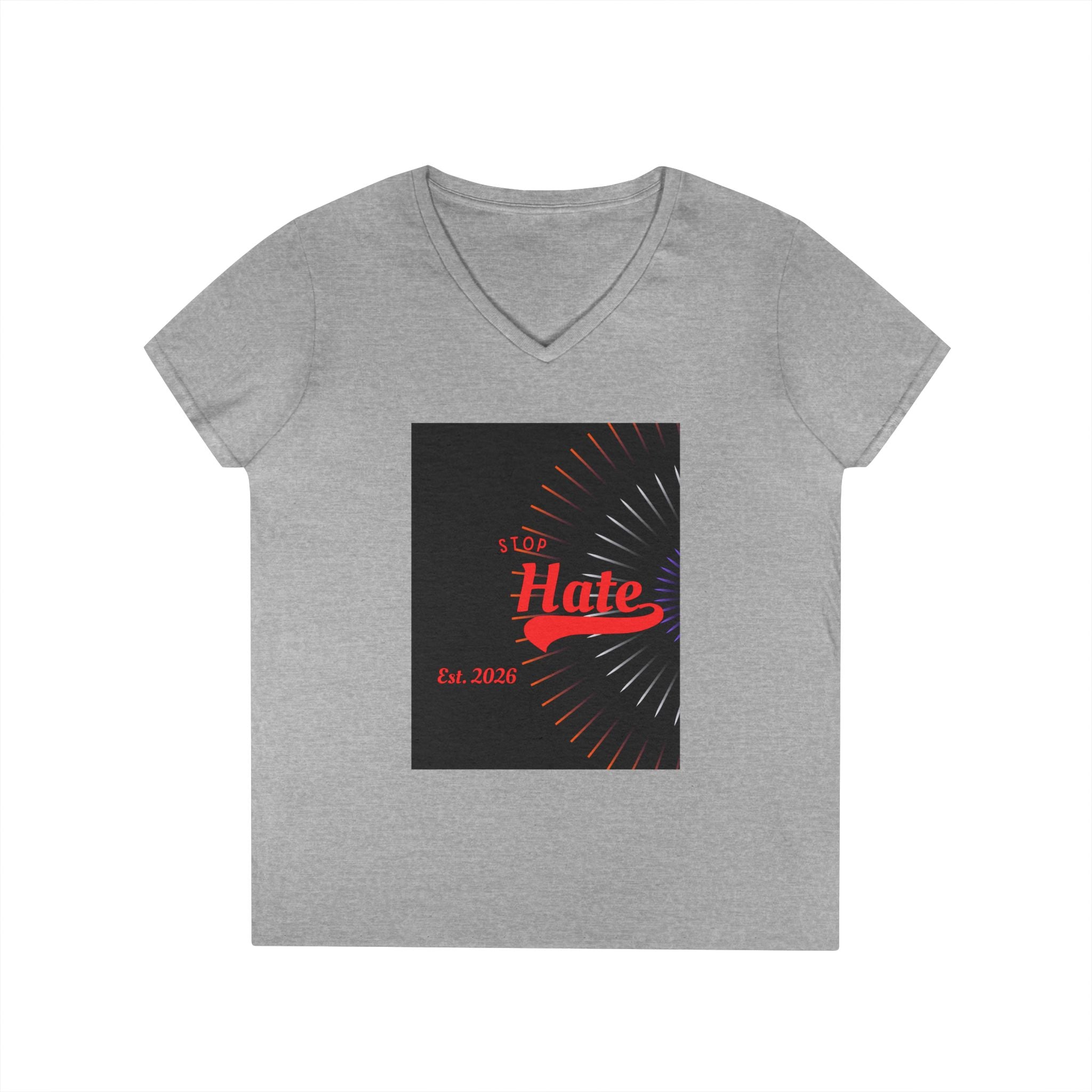 Ladies' V-Neck T-Shirt — Retro "Hate" Graphic Tee (Established 2023)