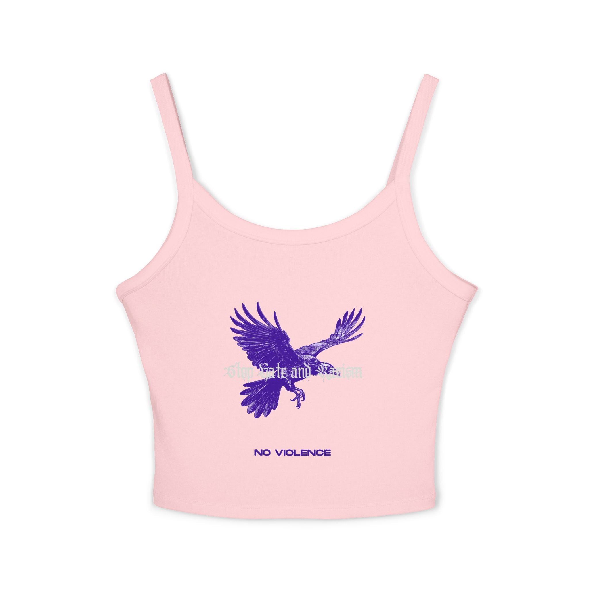 Eagle No Violence Crop Tank Top — Women's Purple Flying Eagle Graphic