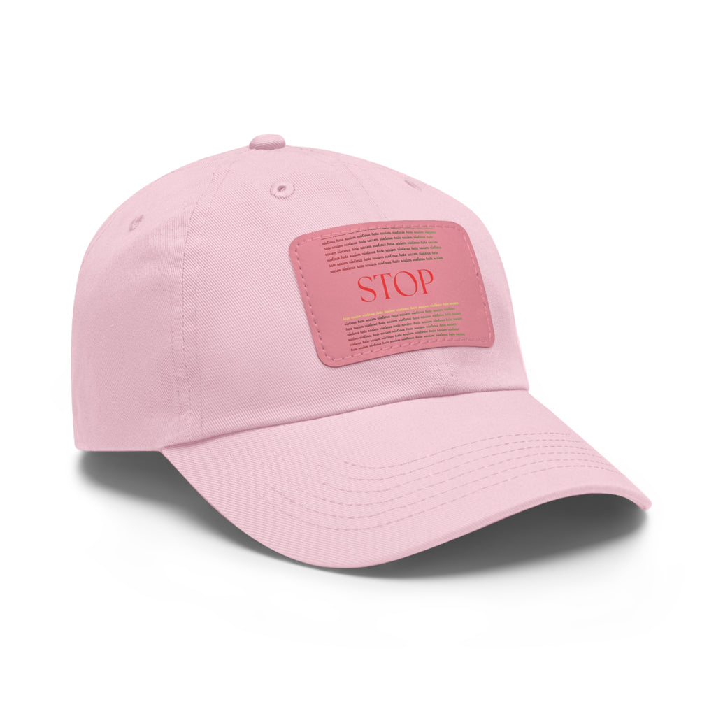 Leather Patch Dad Hat — 'STOP' Embossed Casual Baseball Cap