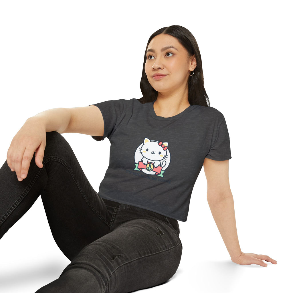 Cute Cat Crop Top — "Stop Hate, Racism and Violence" Festival Tee