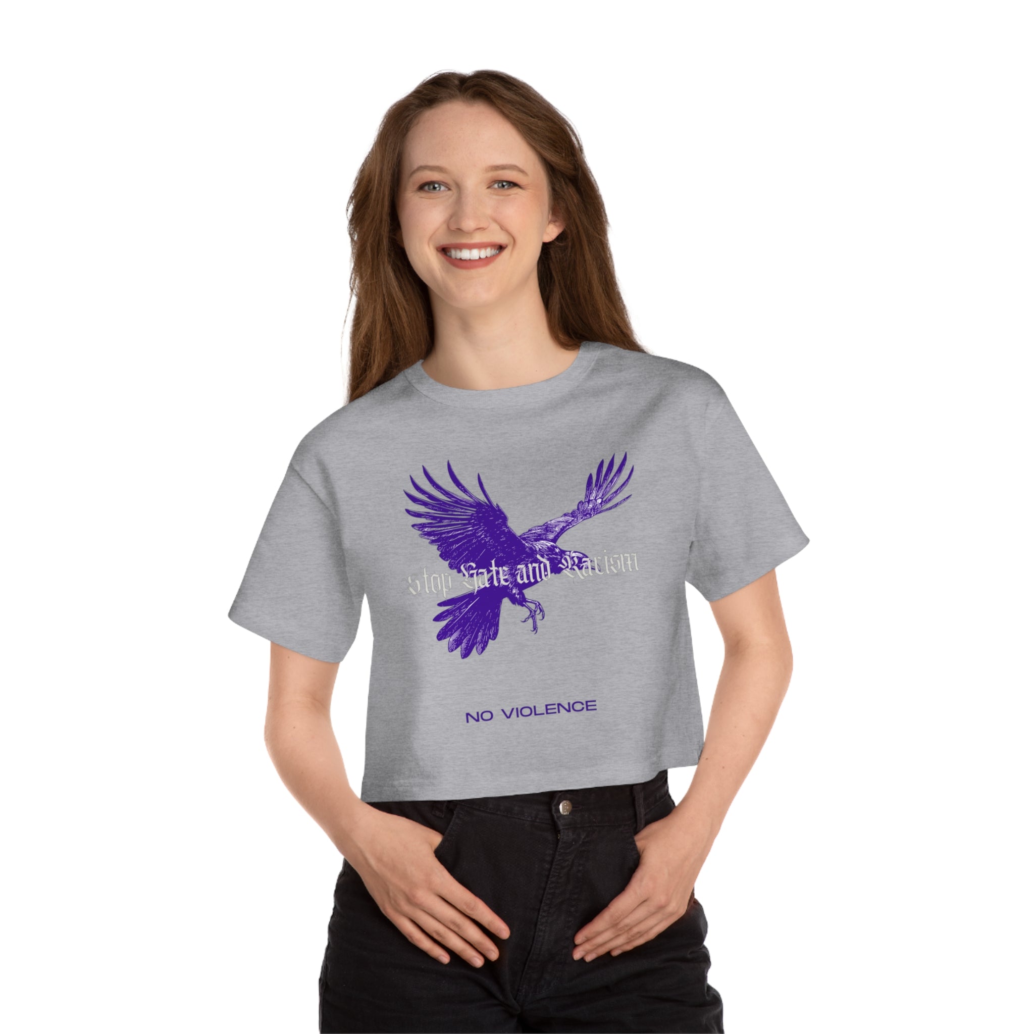 No Violence Raven Cropped T-Shirt — Women's Champion Heritage Graphic Tee