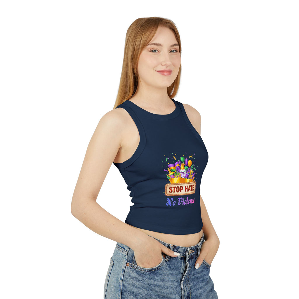 Racer Tank Top — "Stop Hate No Violence" Pride-Inspired Peace Tee