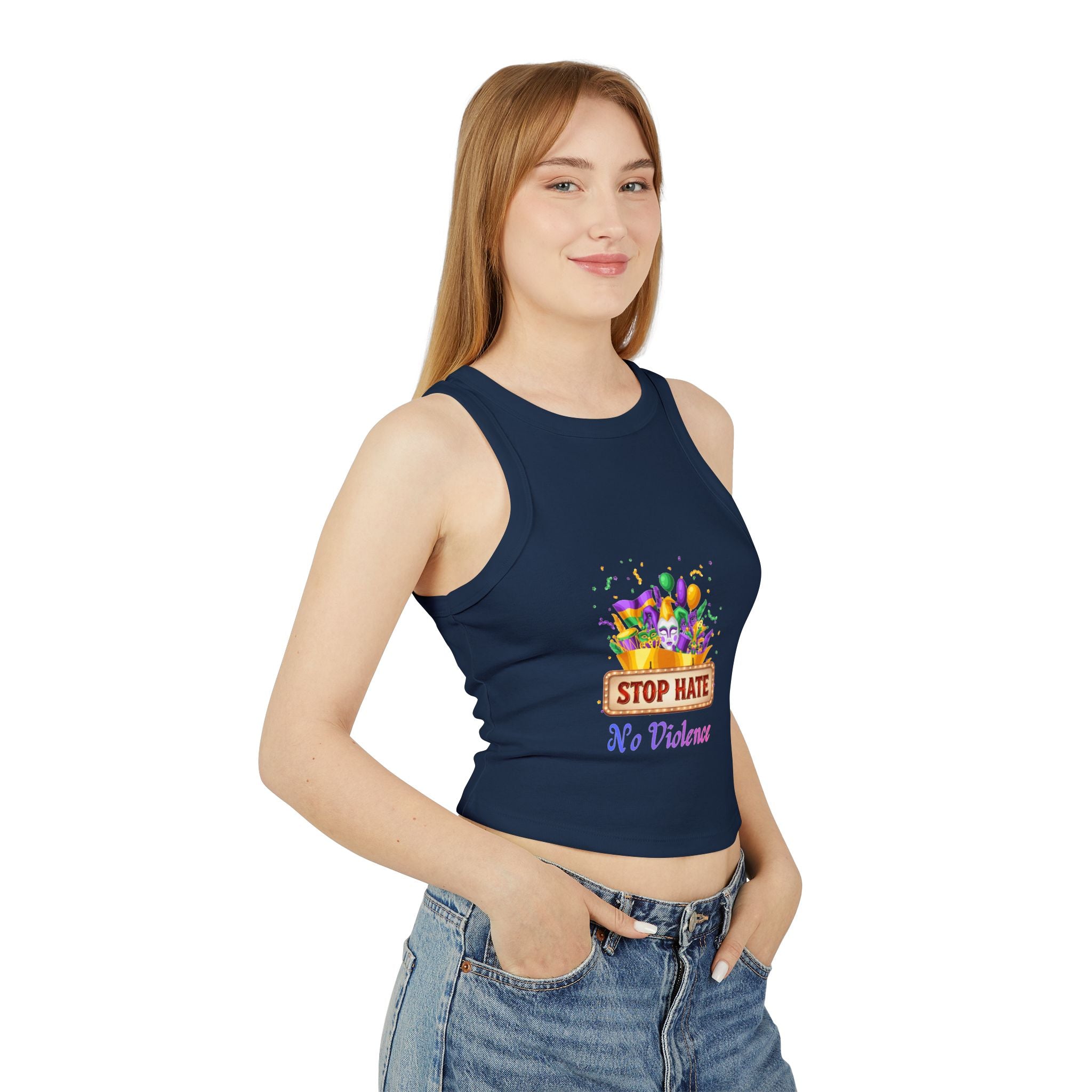 Racer Tank Top — "Stop Hate No Violence" Pride-Inspired Peace Tee