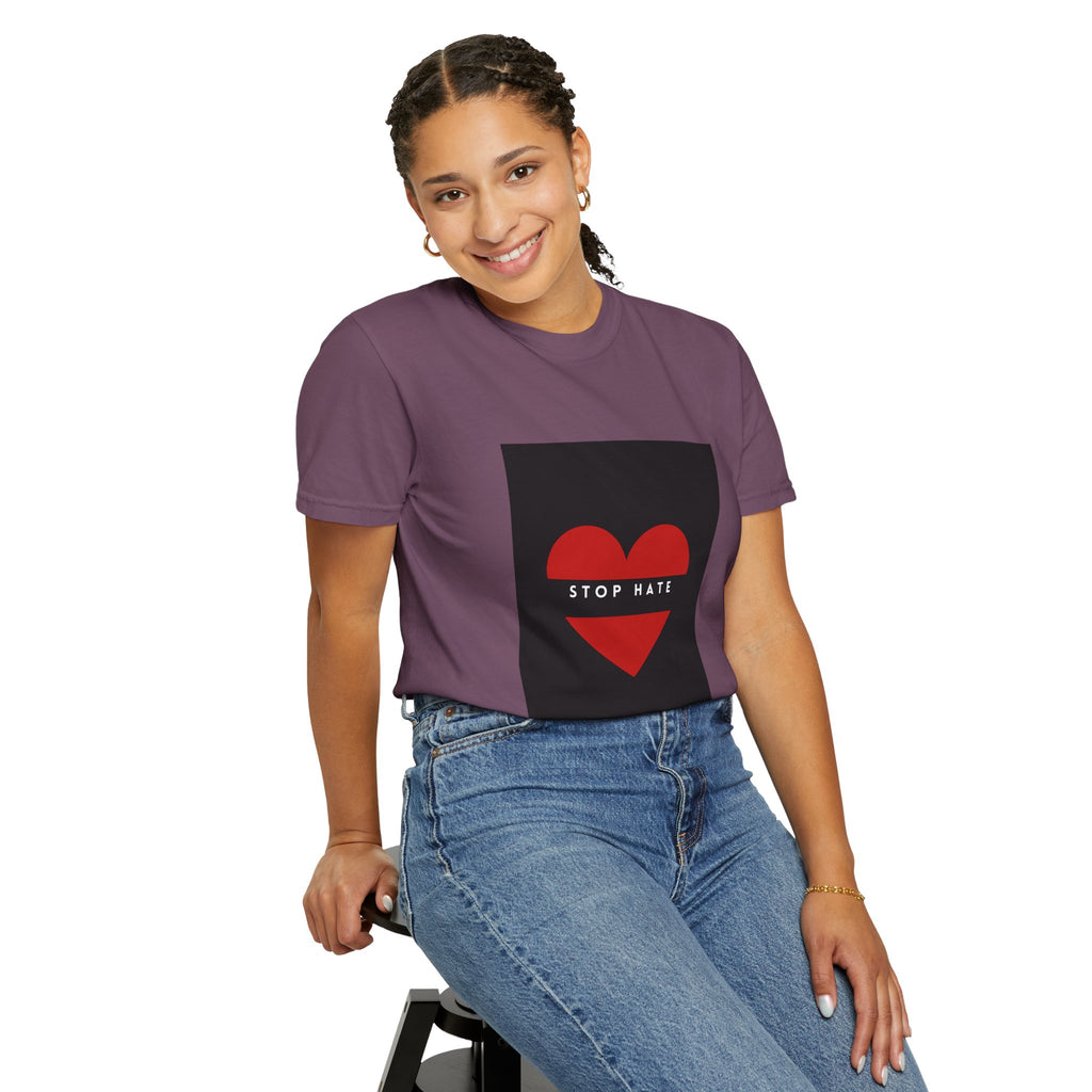 Stop Hate Heart T-Shirt — Red Heart Graphic Tee for Anti-Hate Awareness