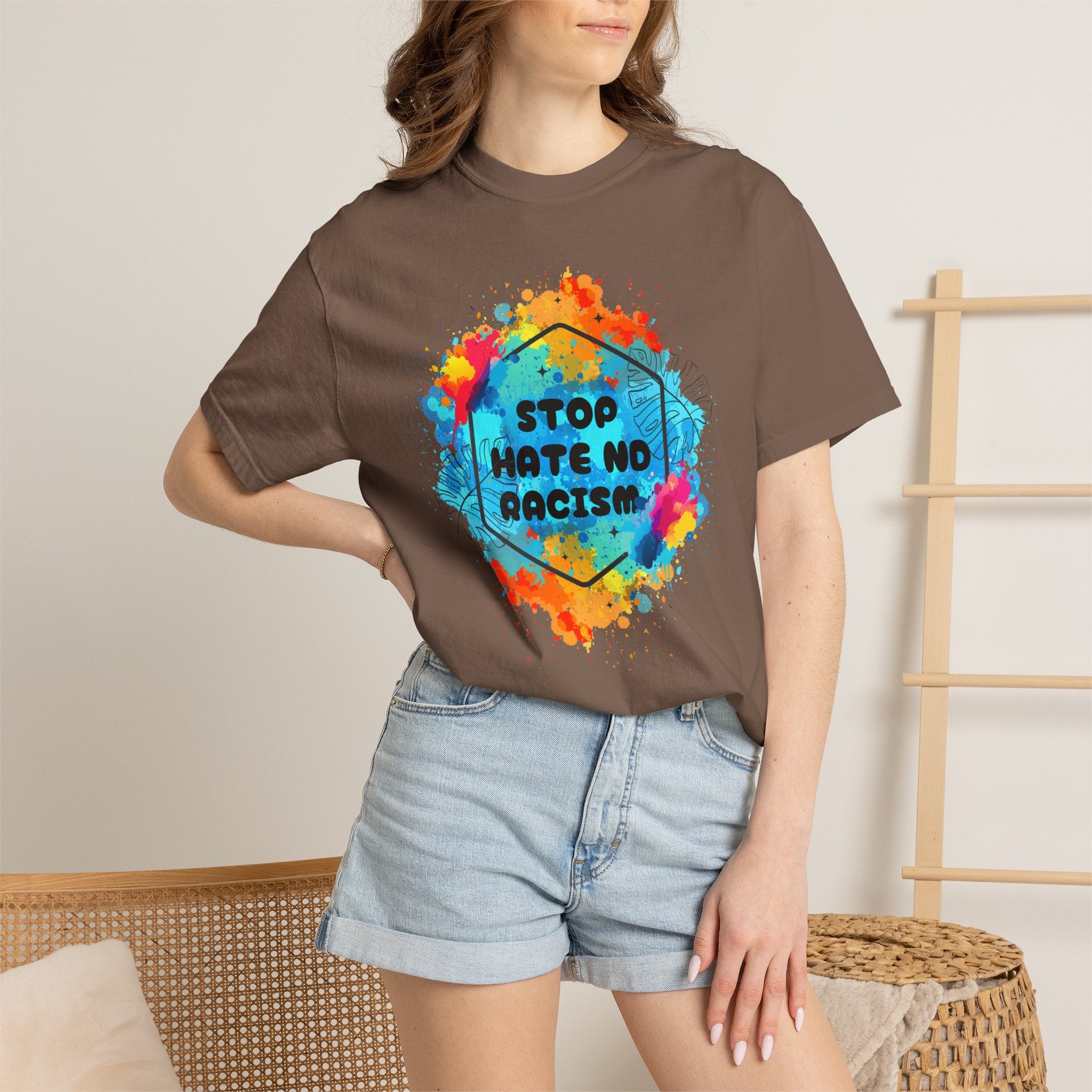 Stop Hate No Racism T-Shirt — Colorful Anti-Racism Statement Tee