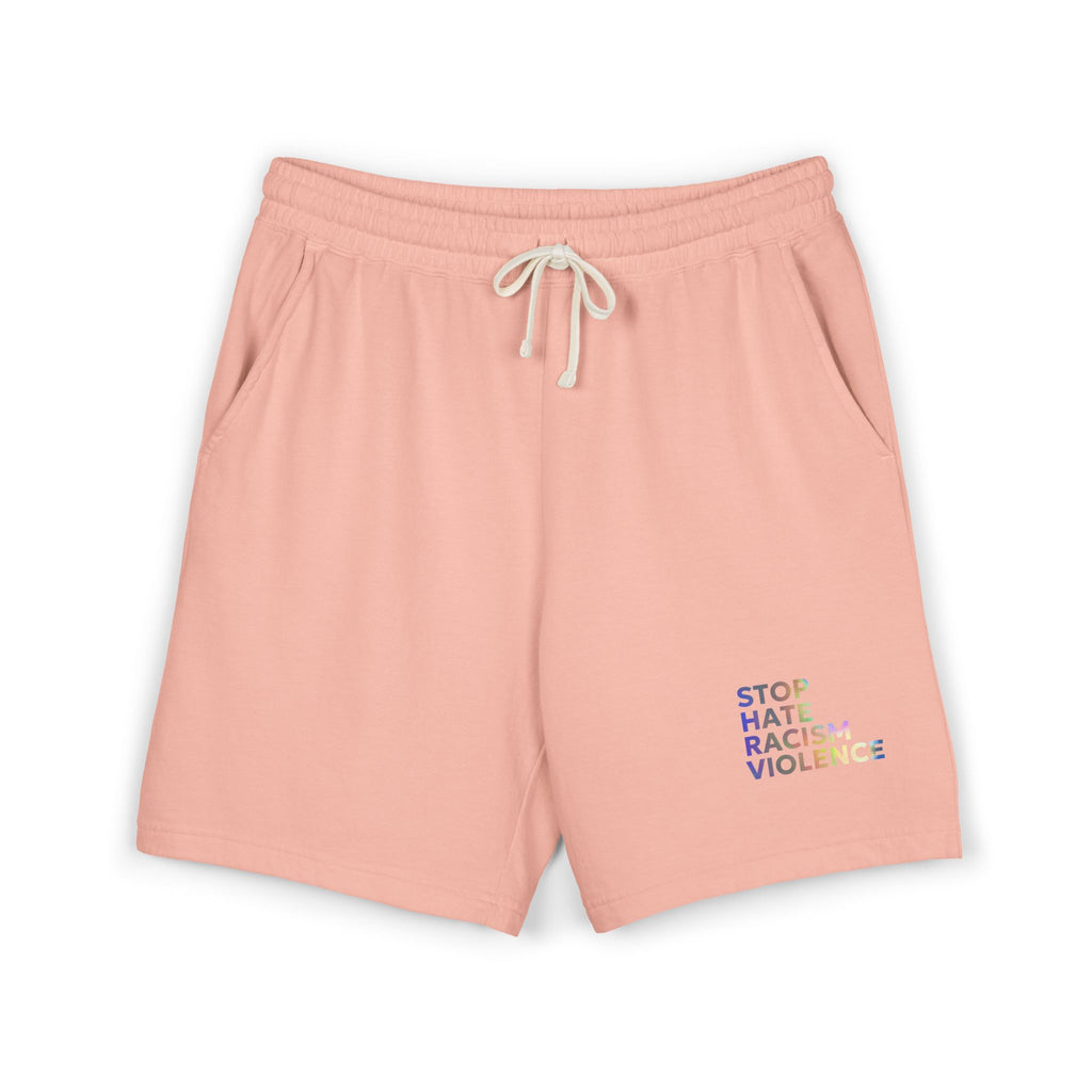 Stop Hate Shorts — Lightweight Fleece Sweat Shorts with "Stop Hate Racism and Violence" Print