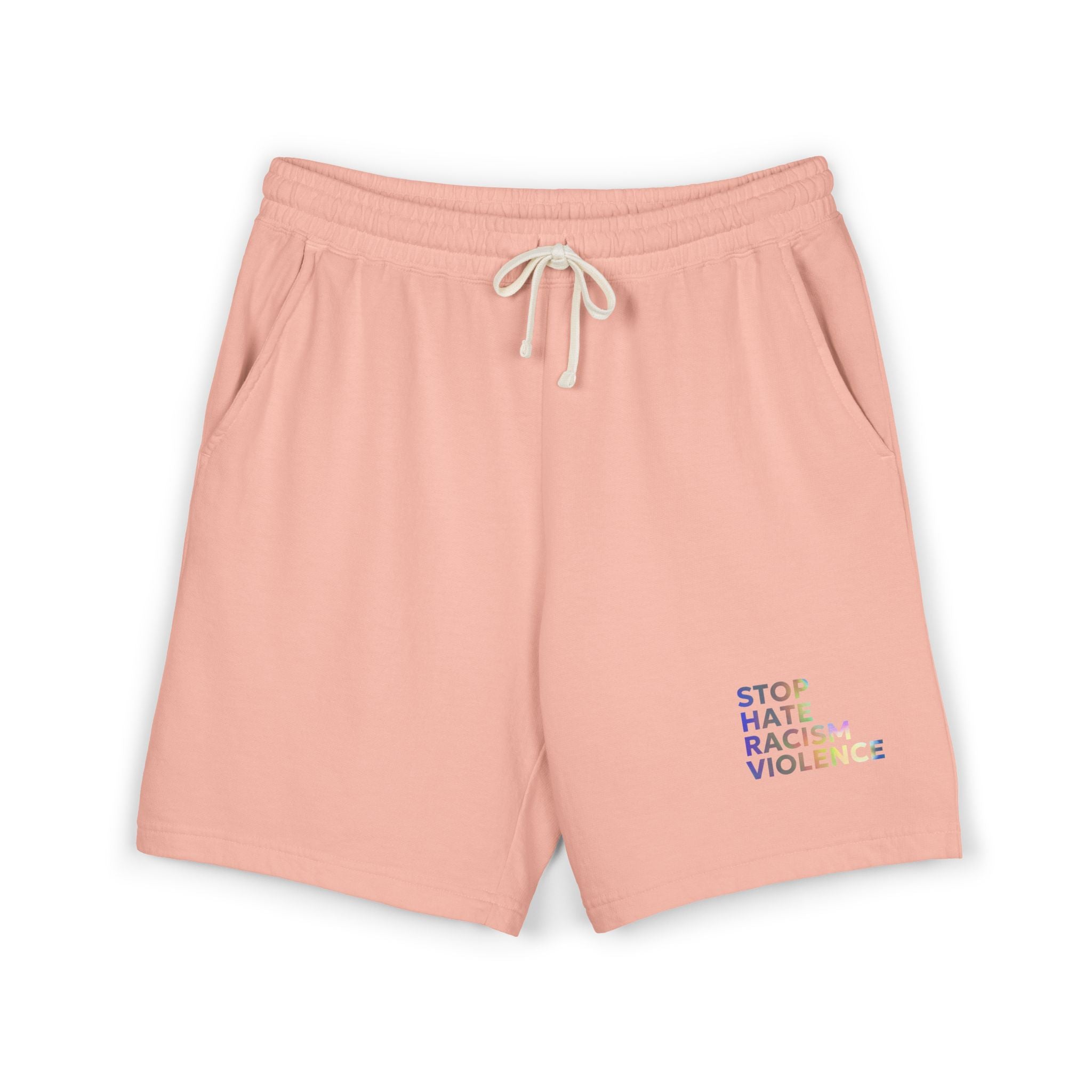 Stop Hate Shorts — Lightweight Fleece Sweat Shorts with "Stop Hate Racism and Violence" Print