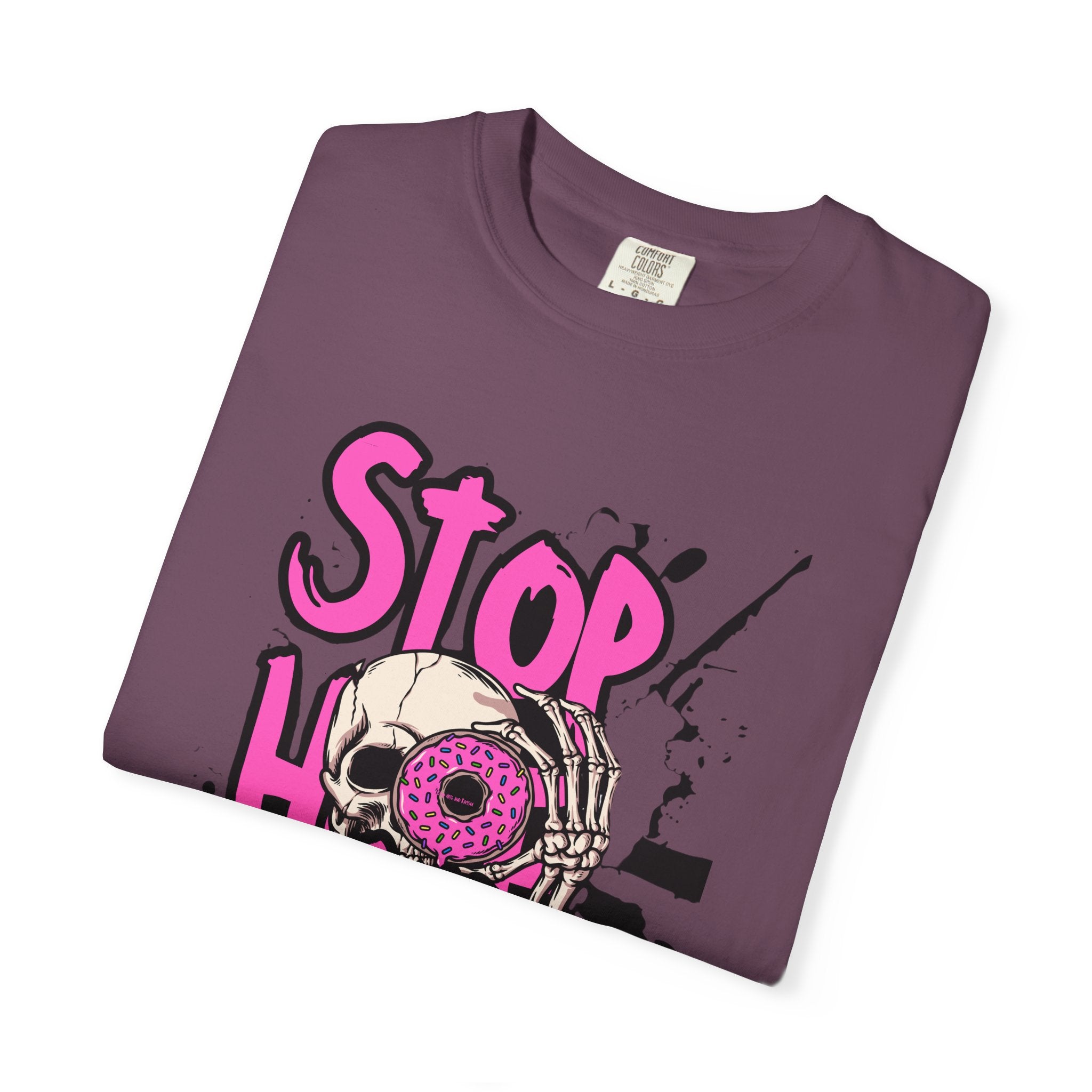 Stop H8 and Racism Graphic Tee — Anti-Racism Skull Donut Protest T-Shirt