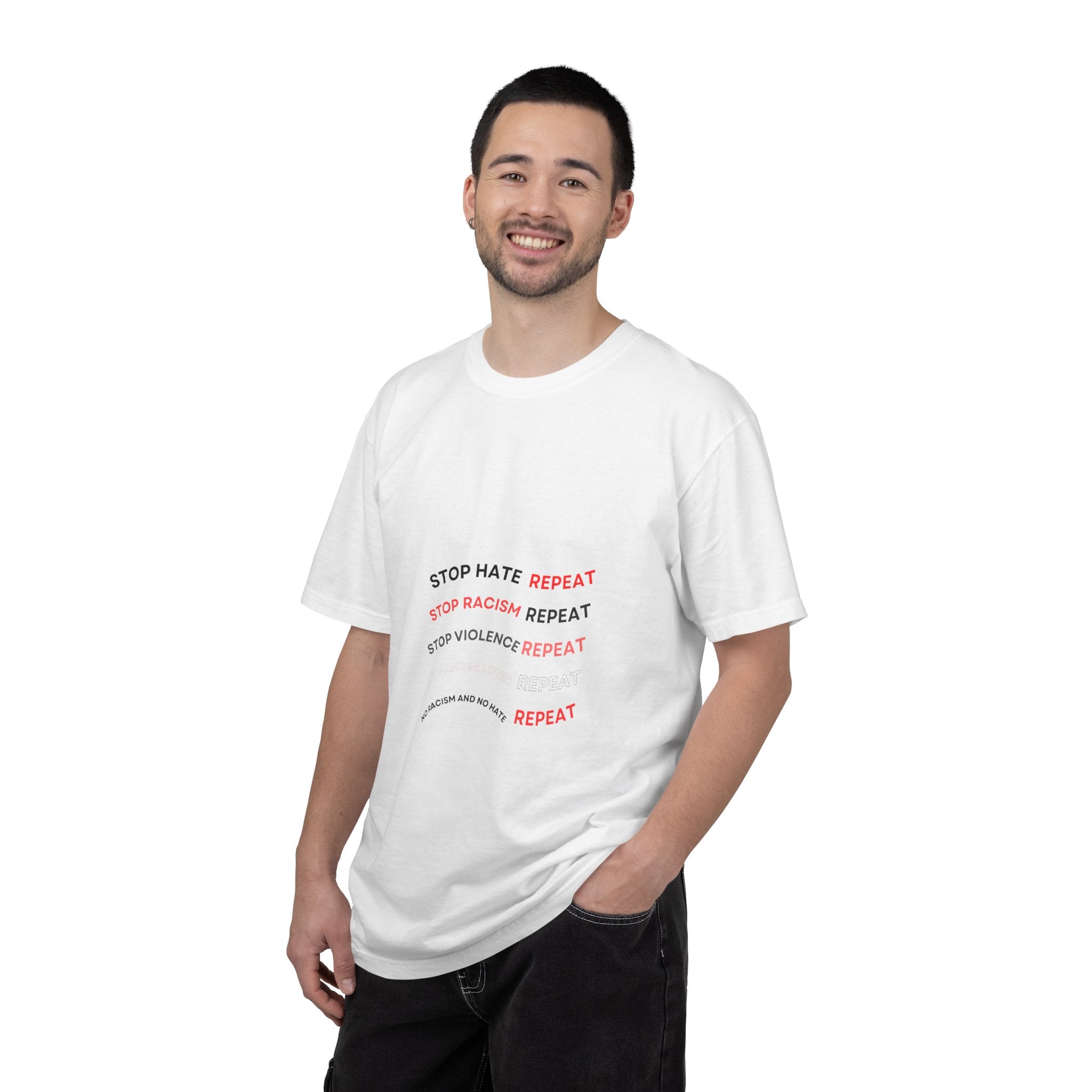 Stop Hate Repeat T-Shirt — Anti-Racism Message Tee