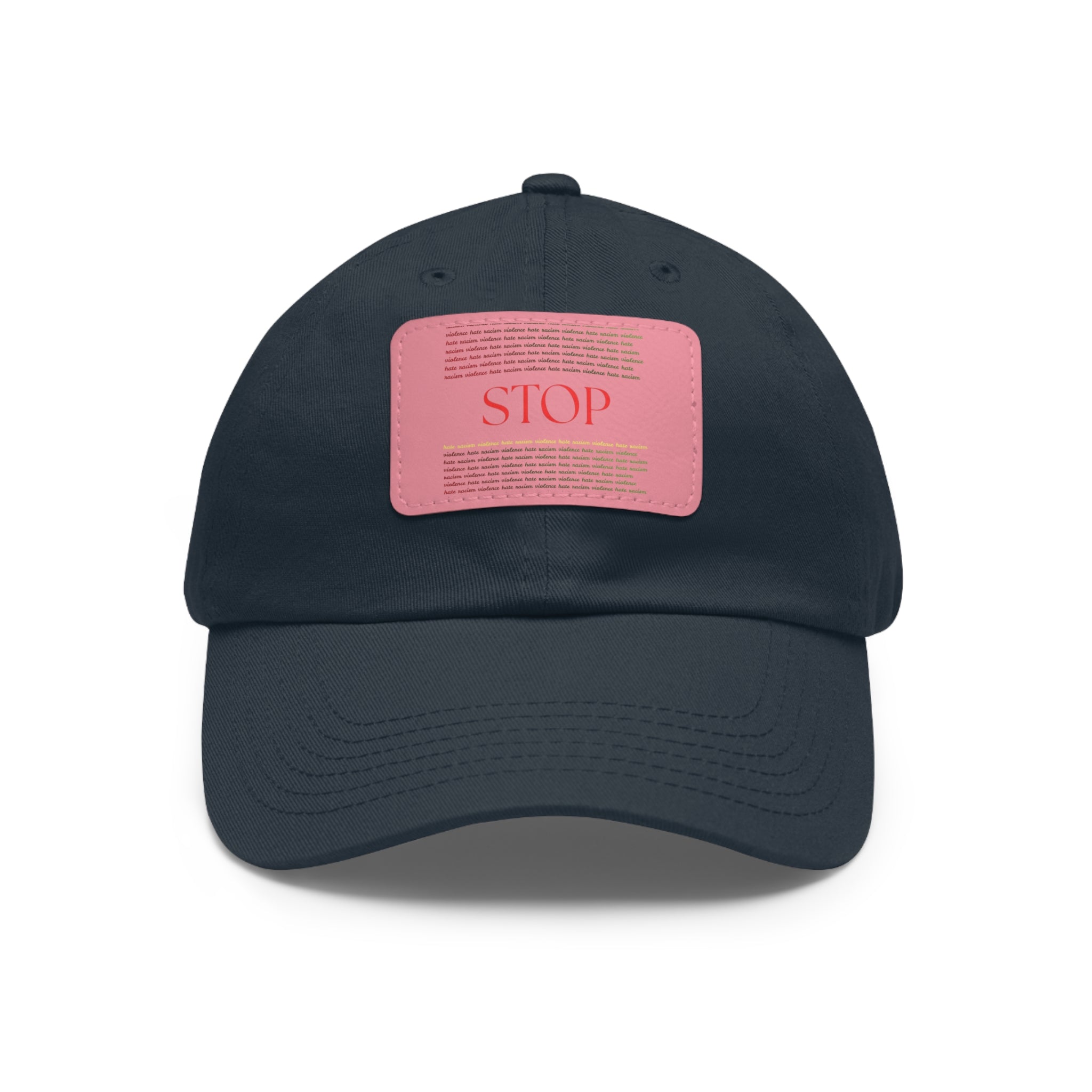 Leather Patch Dad Hat — 'STOP' Embossed Casual Baseball Cap
