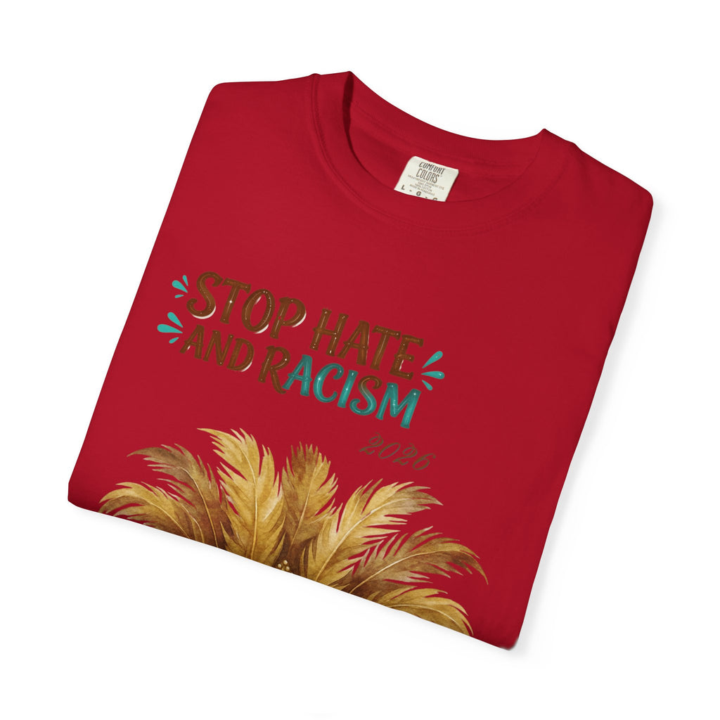 Stop Hate and Racism T-Shirt — Mardi Gras Mask Anti-Racism Tee