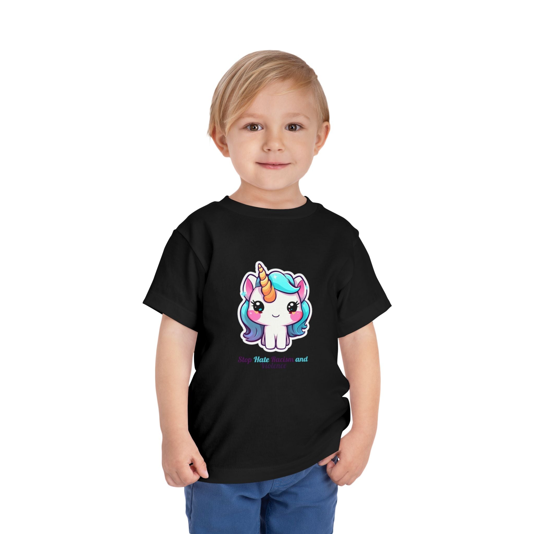 Toddler Tee — Cute Rainbow Unicorn "Stay Positive and Believe" Kids Shirt
