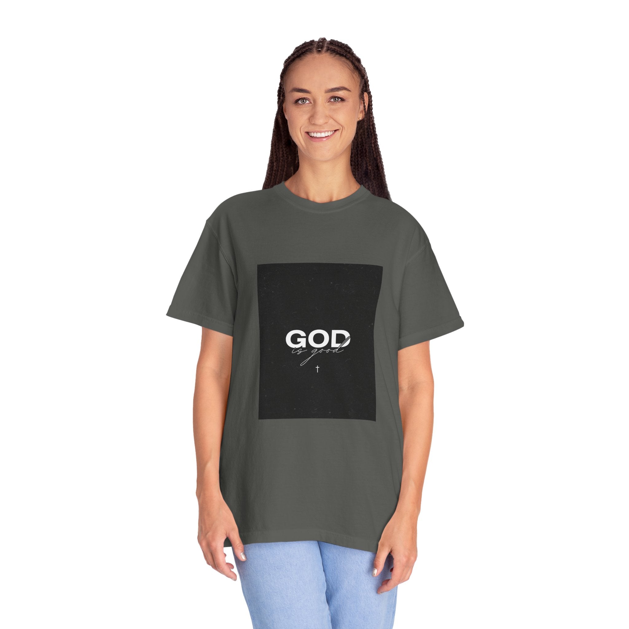 God Typography T-Shirt — Minimal Black Square Graphic Tee