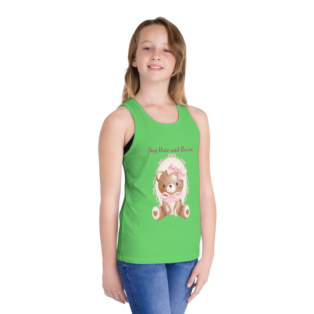 Kids Tank Top — "Stop Hate and Racism" Teddy Bear Graphic