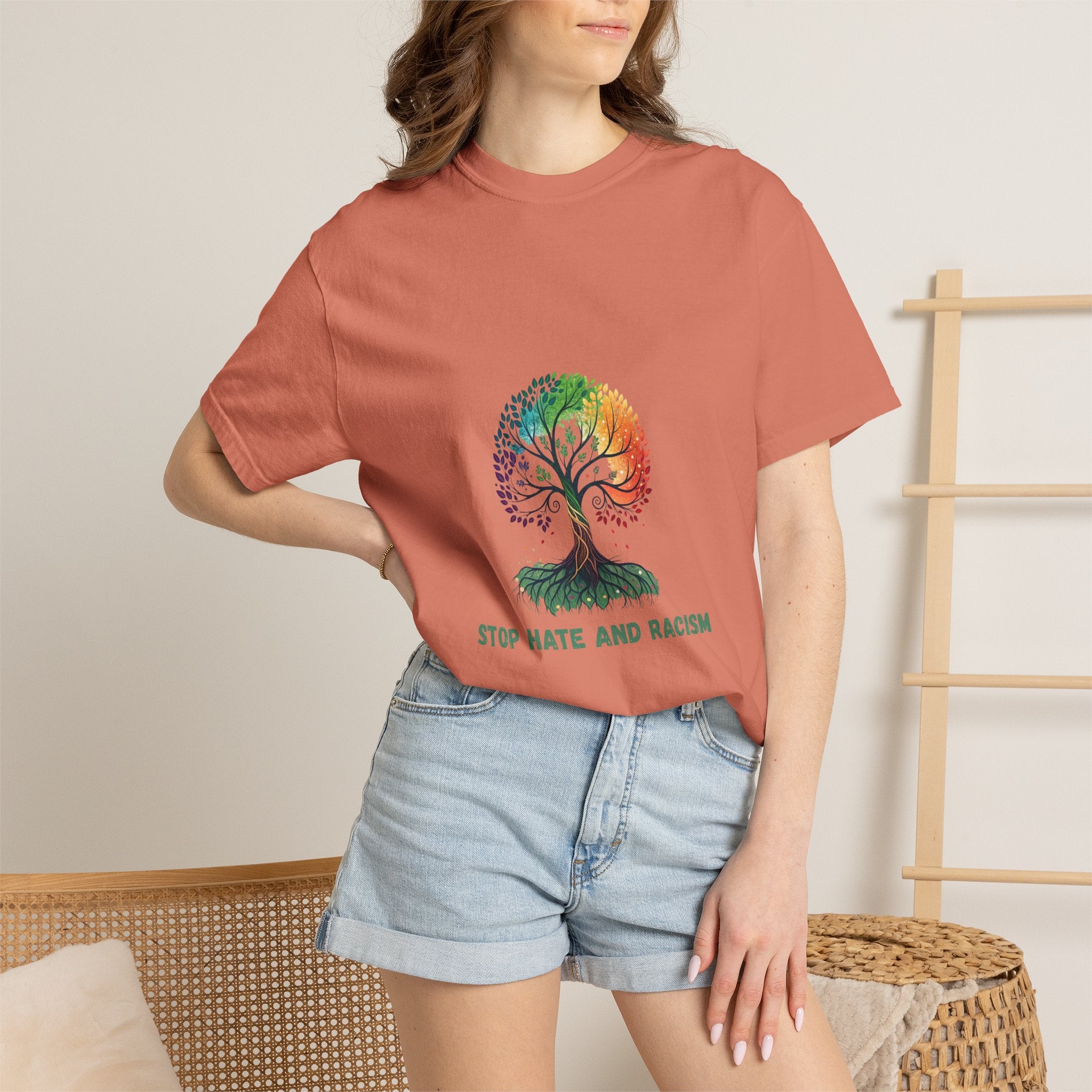 Stop Hate and Racism Tree T-Shirt — Rainbow Unity Tee