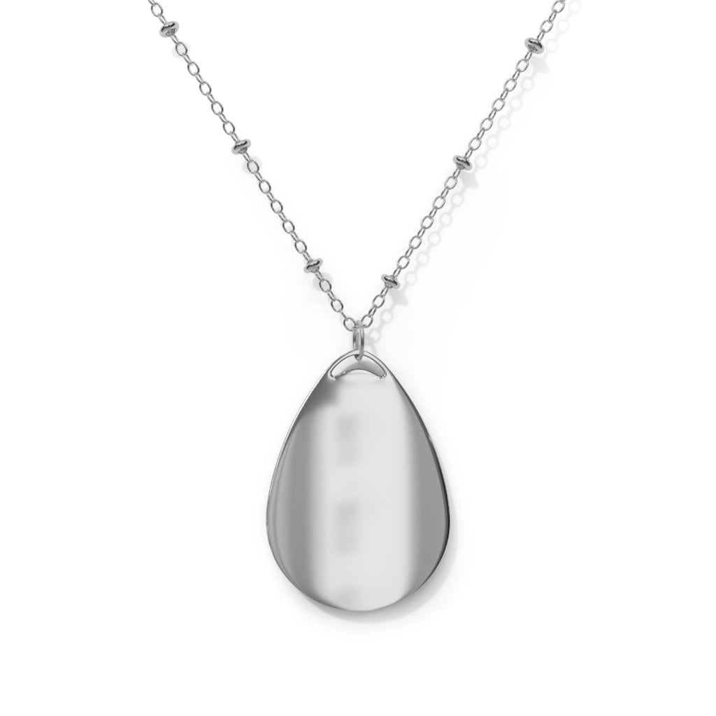 Love Hands Oval Necklace – Silver Teardrop Pendant with 'love' Script