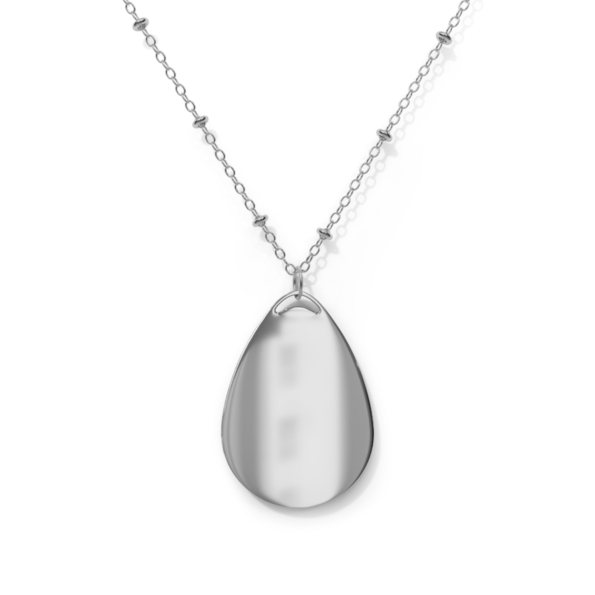 Love Hands Oval Necklace – Silver Teardrop Pendant with 'love' Script