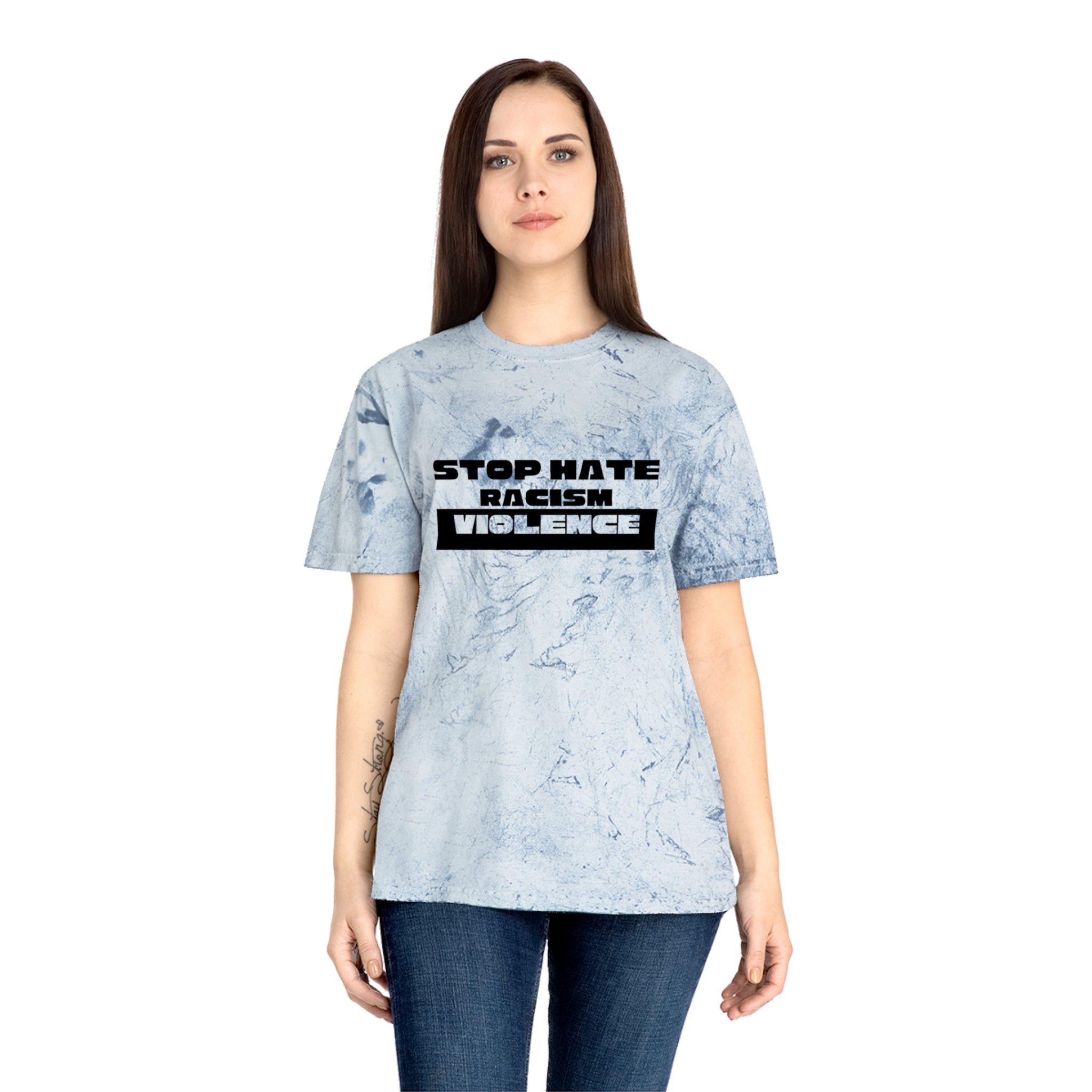 Tie-Dye T-Shirt — "Stop Hate Racism Violence" Graphic Tee