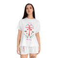 Women's Short Pajama Set - 'Stop Hate' Floral Scales Sleepwear