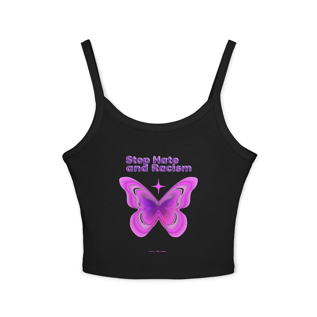 Stop Hate and Racism Butterfly Tank Top — Women's Pink Activist Crop