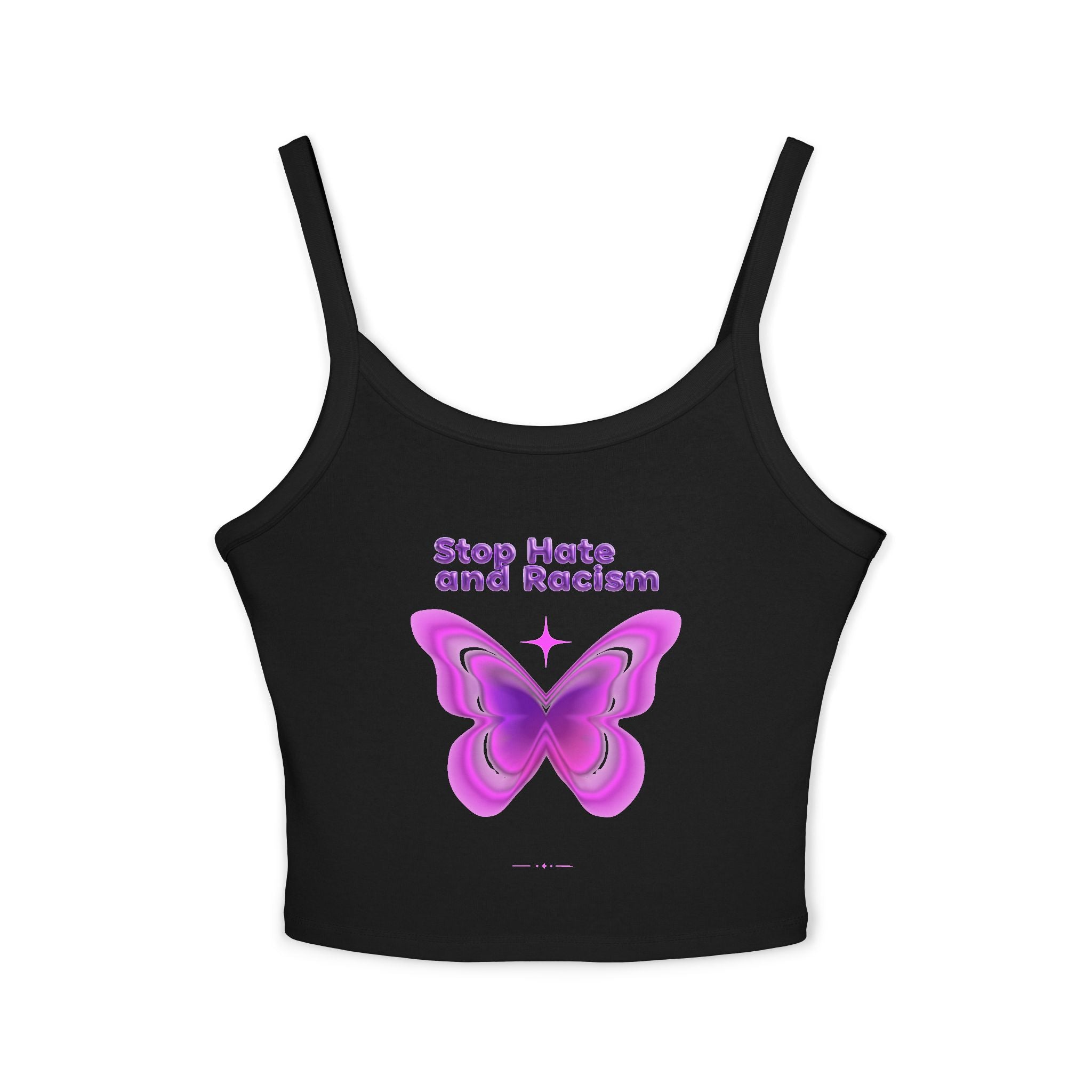 Stop Hate and Racism Butterfly Tank Top — Women's Pink Activist Crop