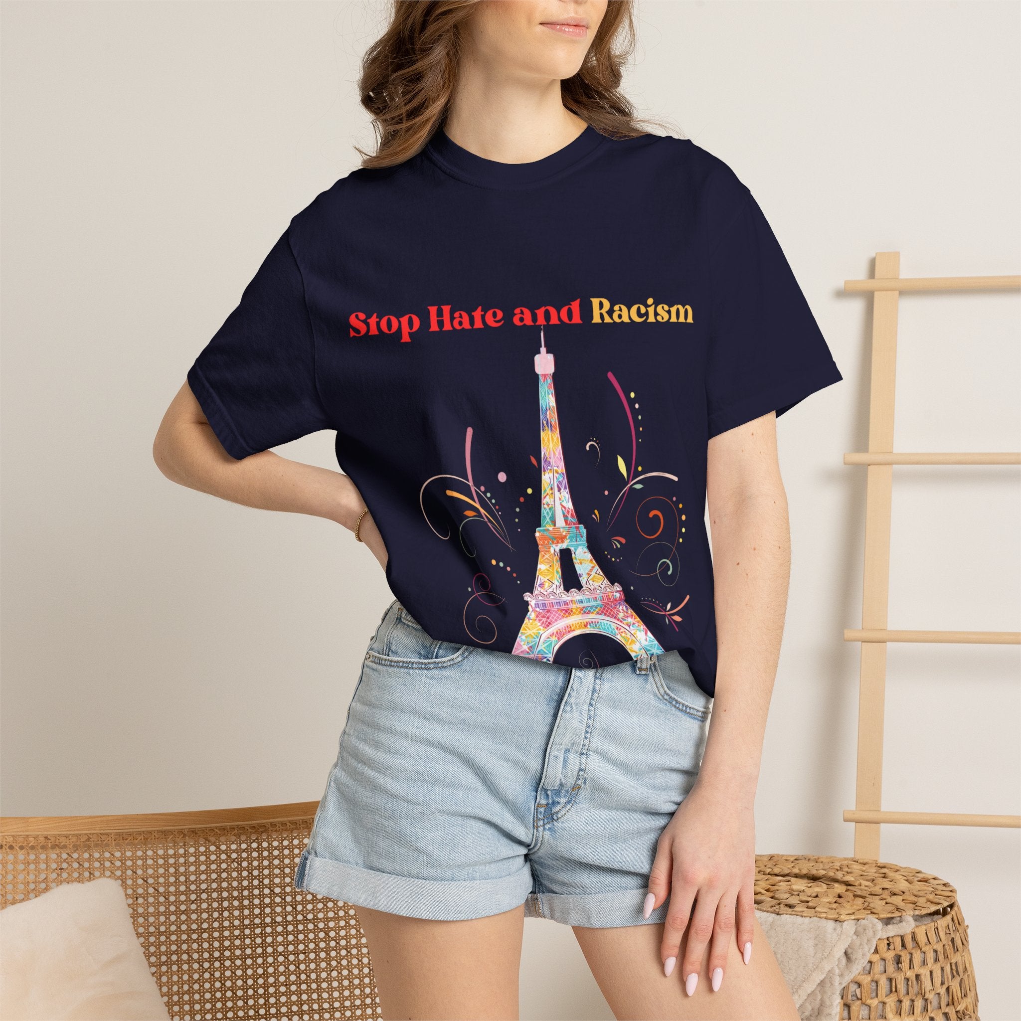 Stop Hate and Racism Eiffel Tower T-Shirt
