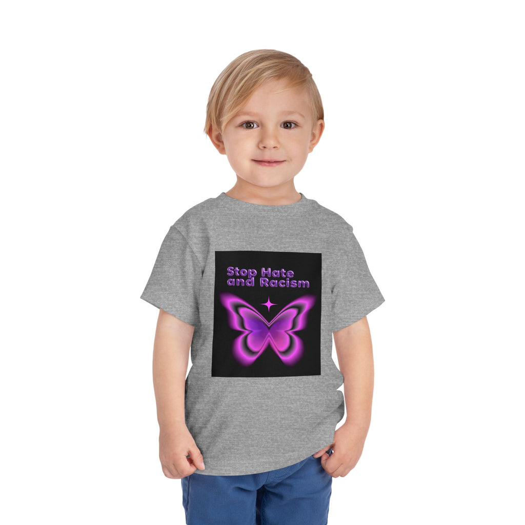 Stop Hate and Racism Toddler Tee — Purple Butterfly Anti-Racism Shirt