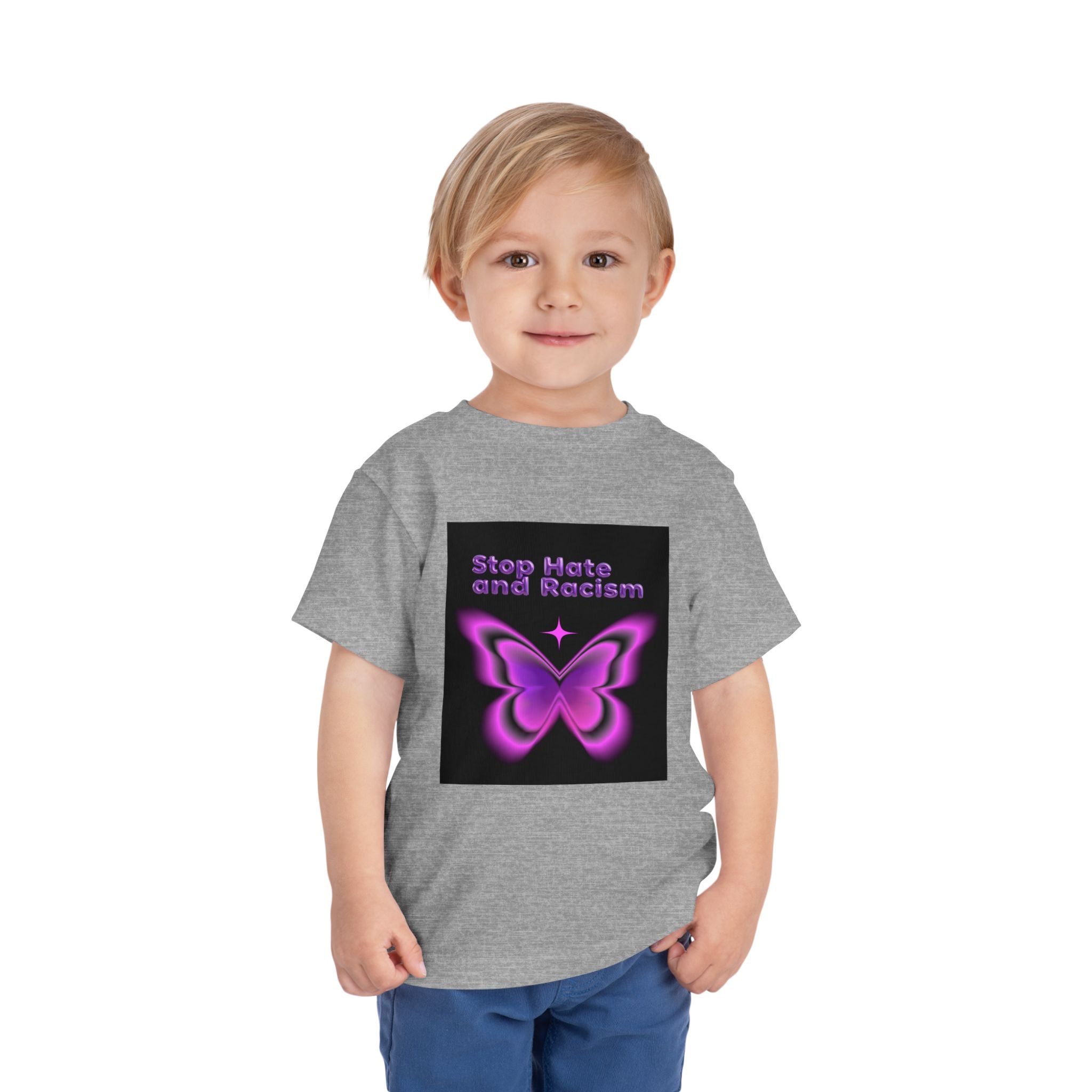 Stop Hate and Racism Toddler Tee — Purple Butterfly Anti-Racism Shirt