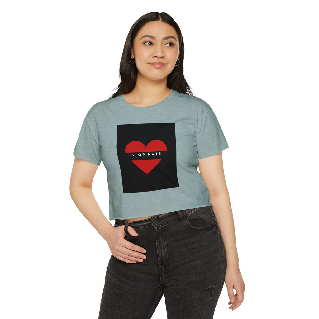Stop Hate Heart Crop Top — Women's Festival Activist Tee