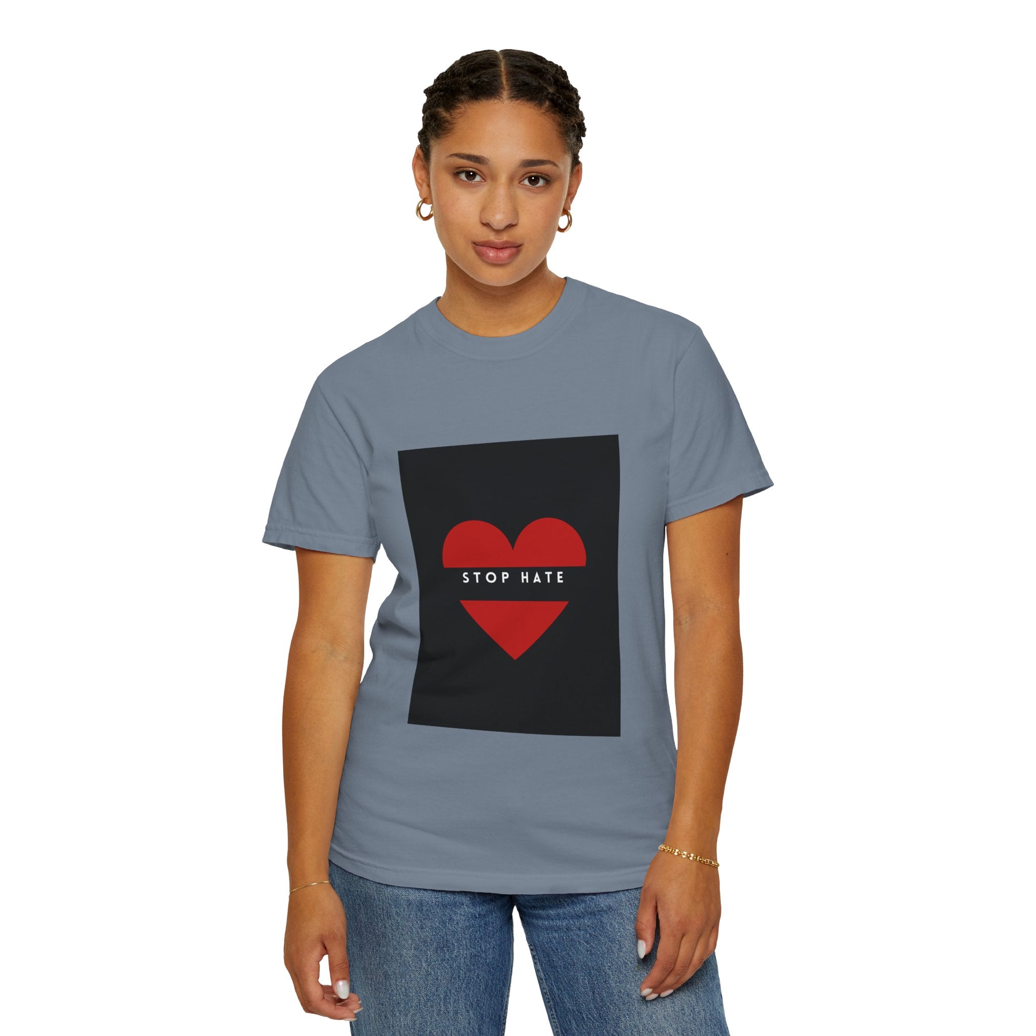 Stop Hate Heart T-Shirt — Red Heart Graphic Tee for Anti-Hate Awareness