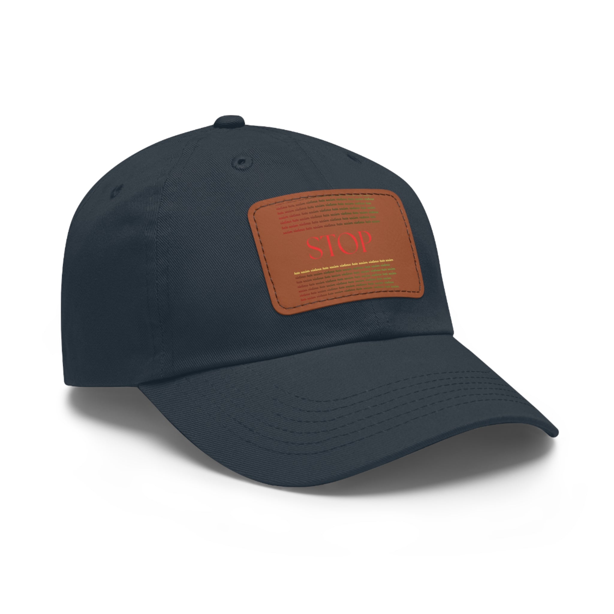 Leather Patch Dad Hat — 'STOP' Embossed Casual Baseball Cap
