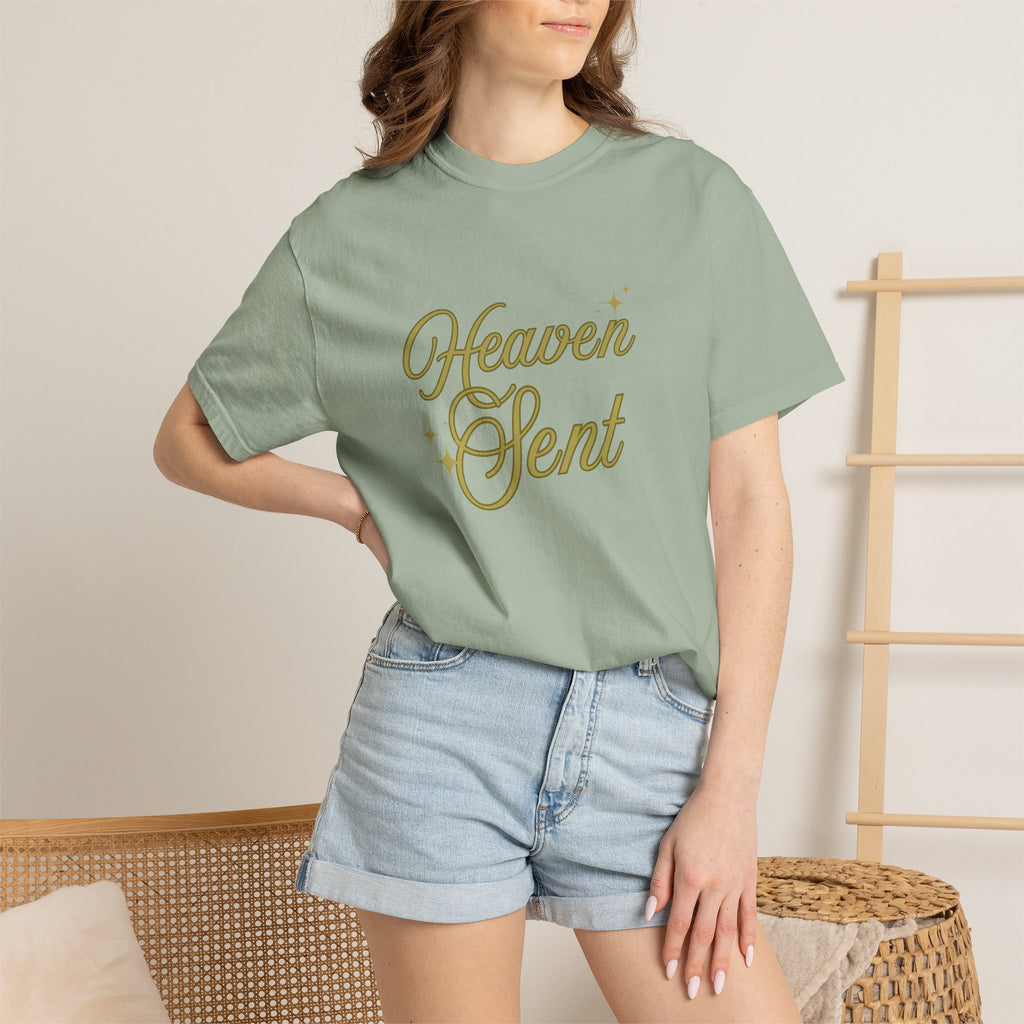 Heaven Sent Graphic Tee – Script Text Logo Cotton T-Shirt