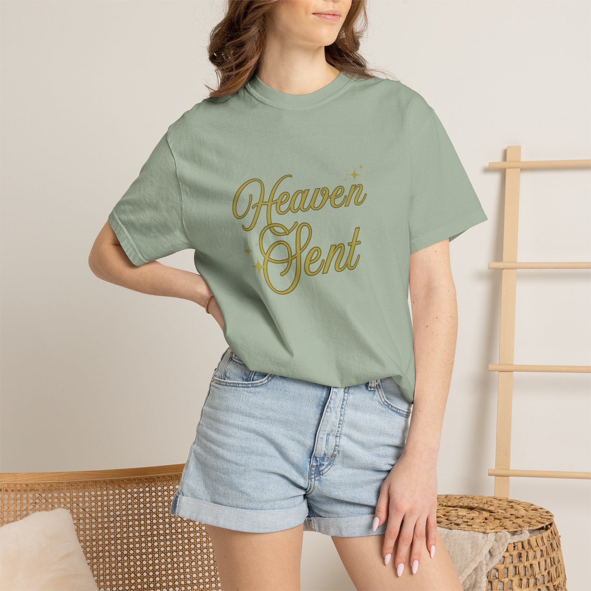 Heaven Sent Graphic Tee – Script Text Logo Cotton T-Shirt