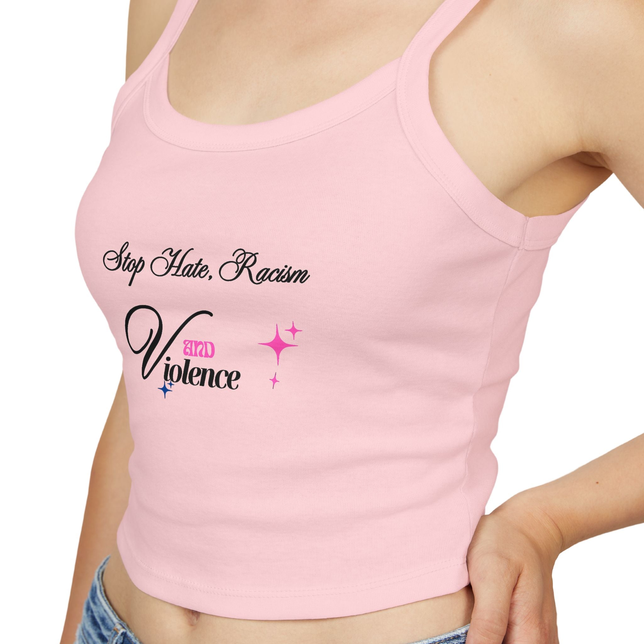 Women's Spaghetti Tank Top — "My Mom Knows Vibe" Pink Accent Crop