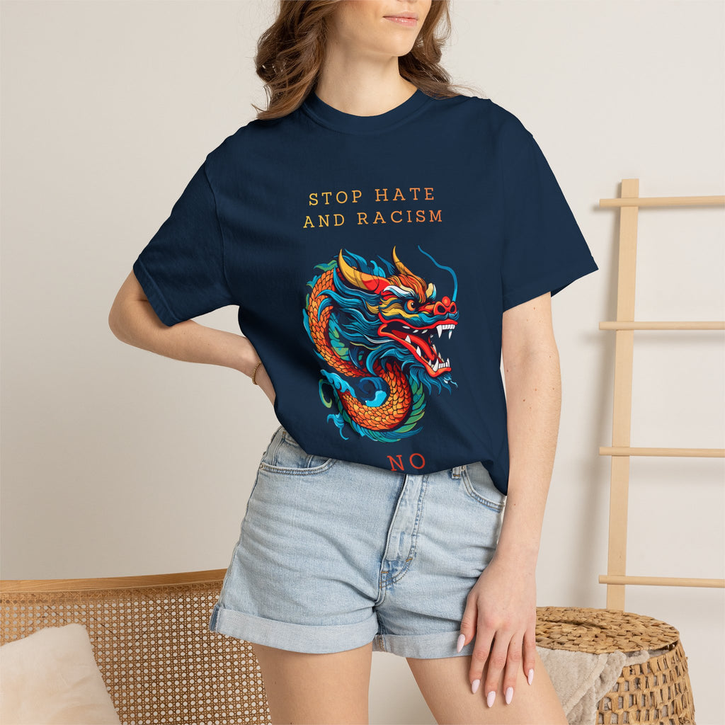 T-Shirt — 'Stop Hate and Racism, No Violence' Dragon Graphic Tee
