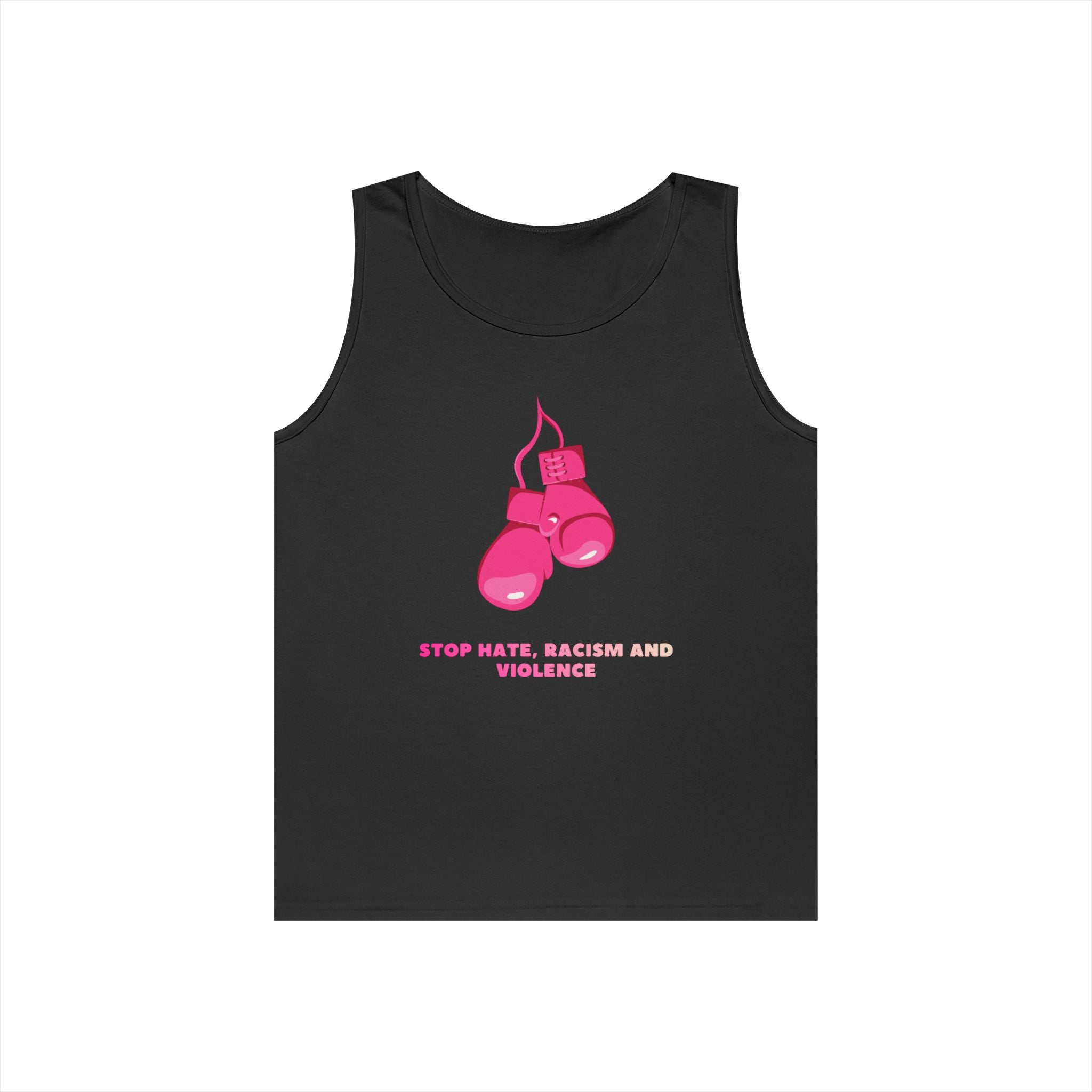 Pink Boxing Gloves Tank Top – “Stop Hate, Racism and Violence” Graphic Tank
