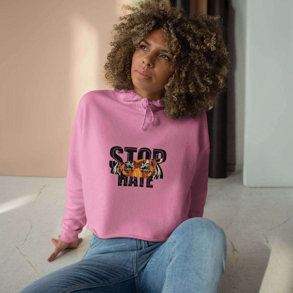 Stop Hate Crop Hoodie – Tiger Graphic Anti-Hate Streetwear
