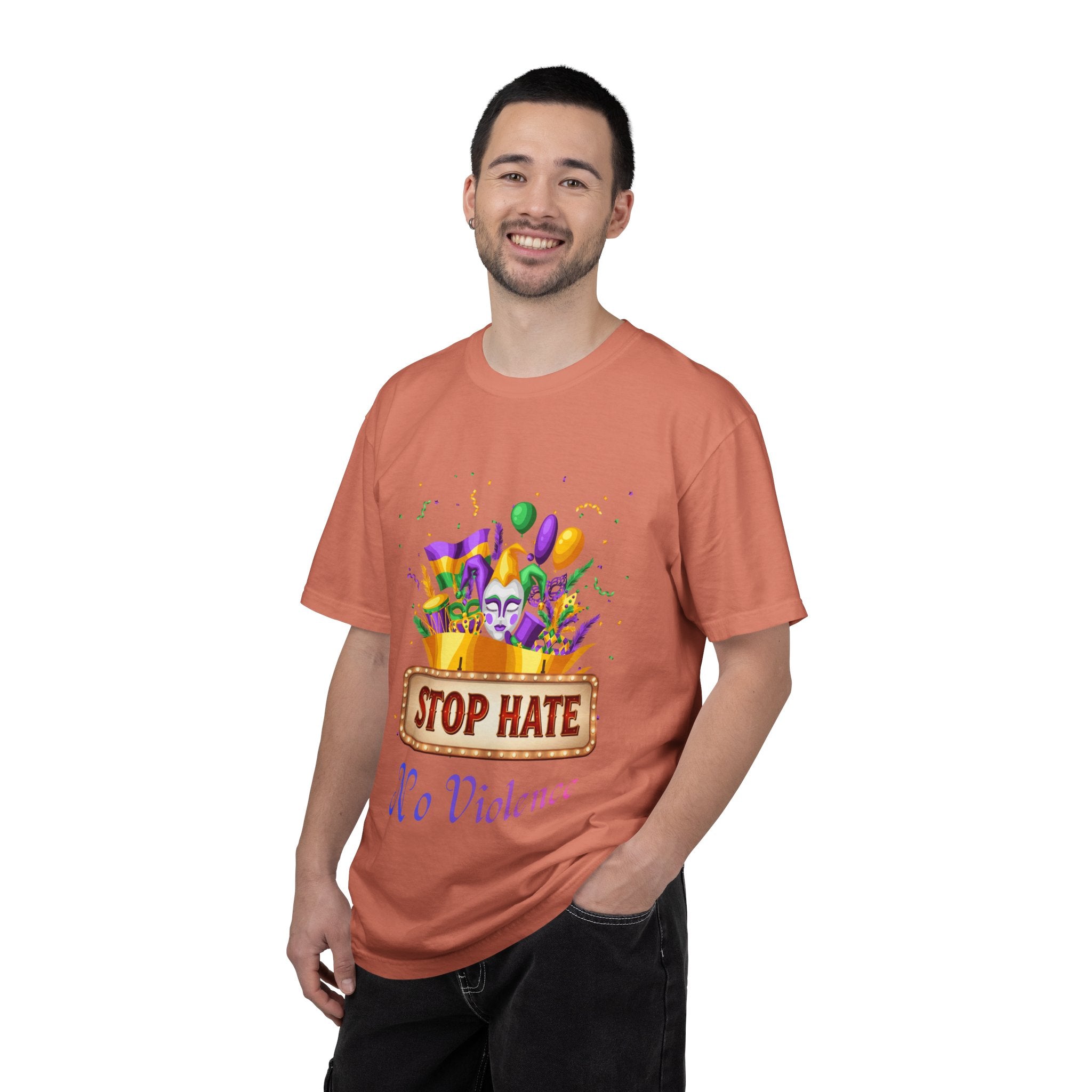 T-Shirt — "Stop Hate, No Violence" Mardi Gras Parade Design