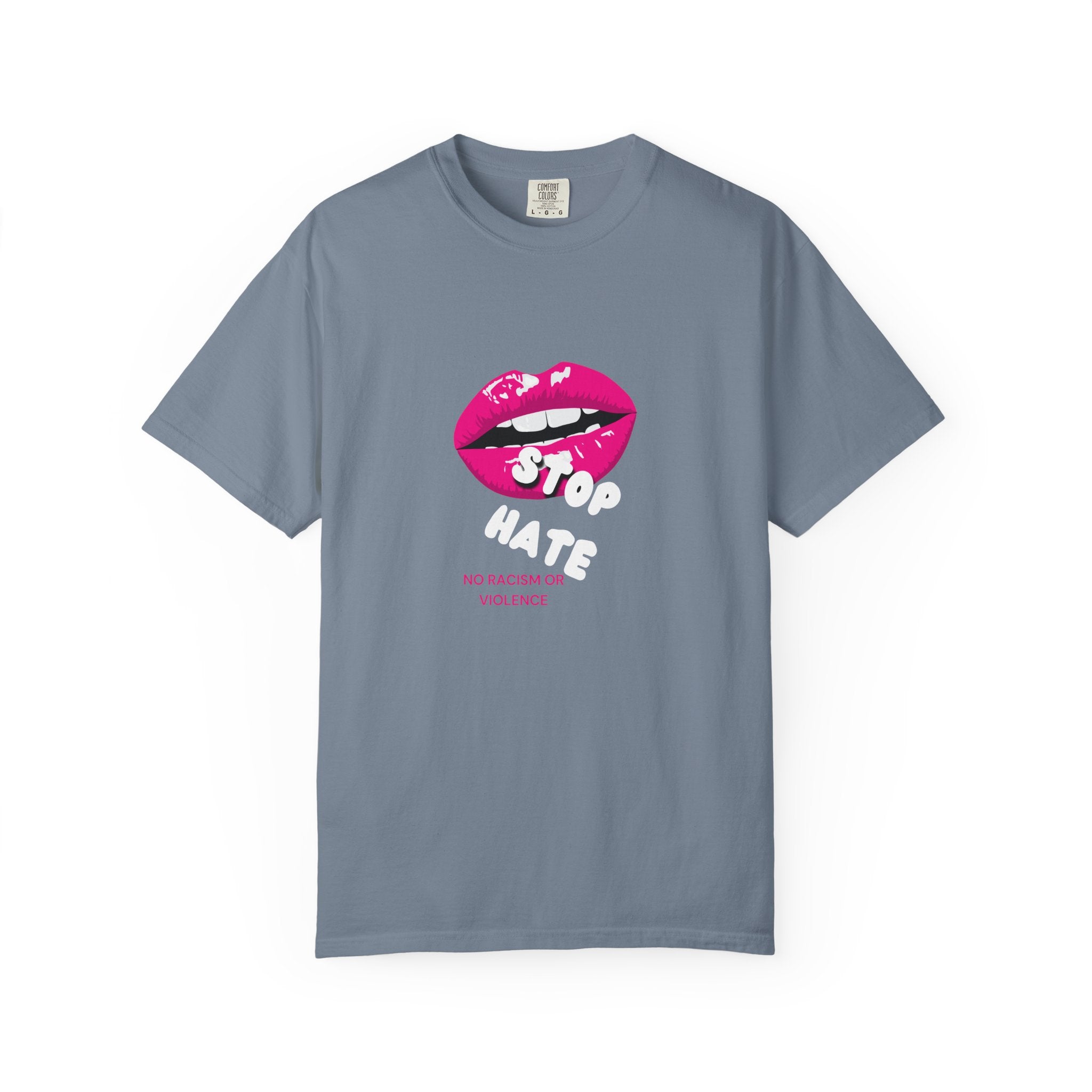 T-Shirt — Pink Lip 'Stop' Graphic Tee (No Racism or Violence)