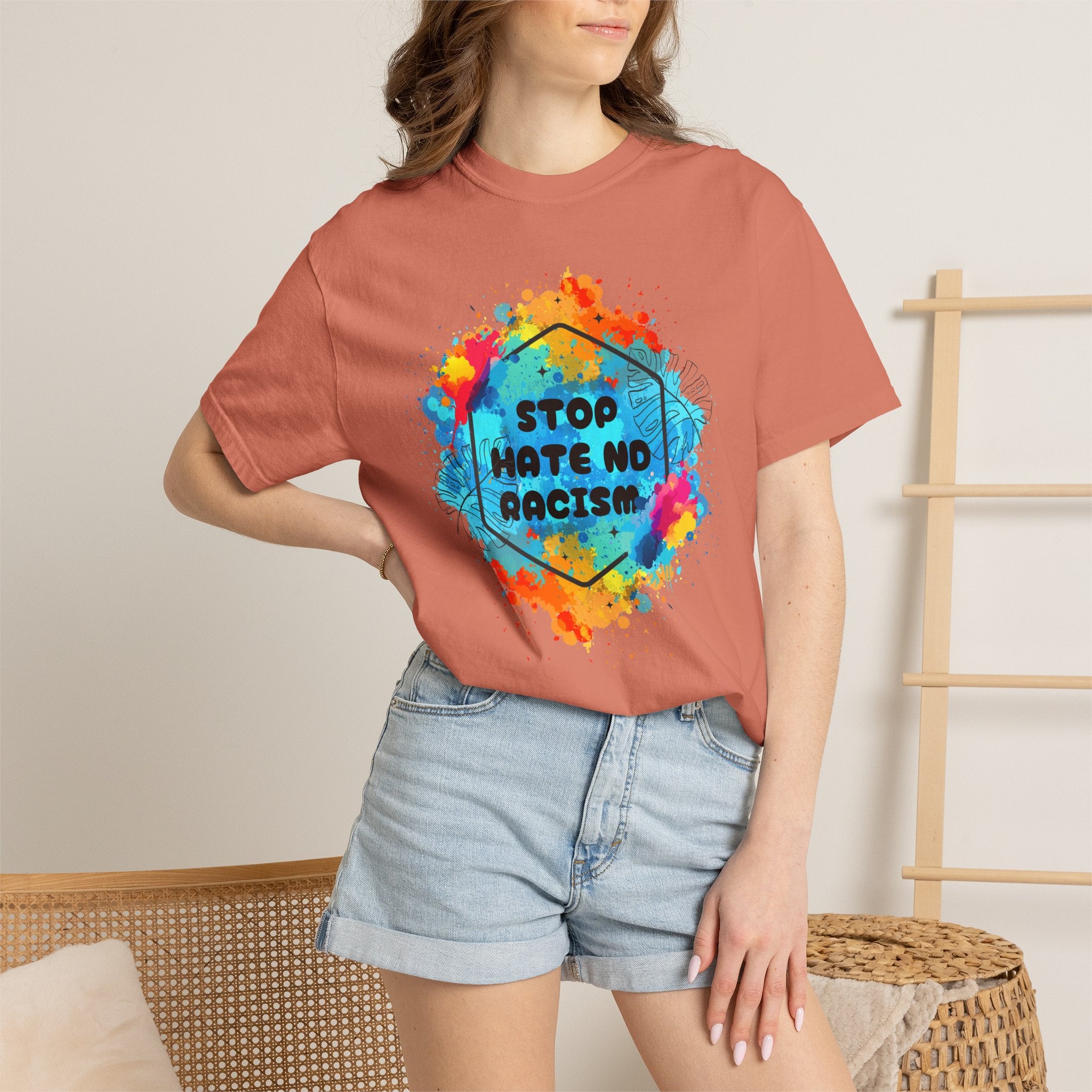 Stop Hate No Racism T-Shirt — Colorful Anti-Racism Statement Tee