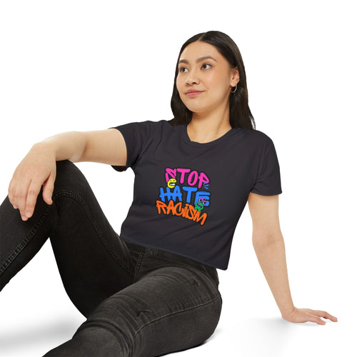 Crop Top — "Stop Hate Racism" Colorful Graffiti Festival Tee