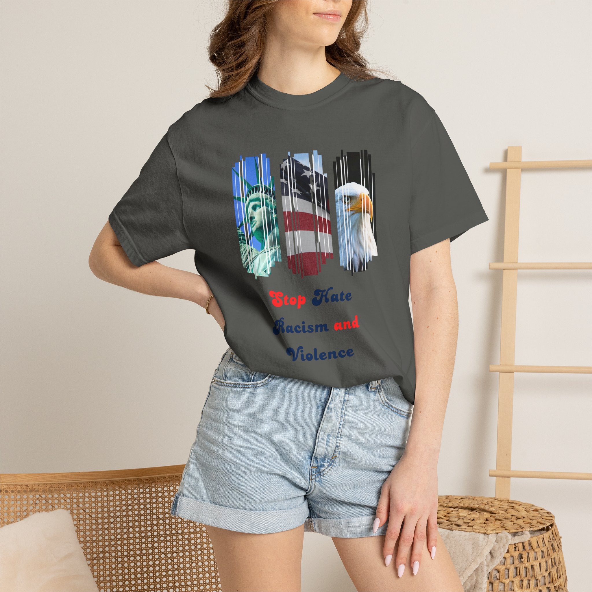 Patriotic 'Stop Hate Racism and Violence' T-Shirt