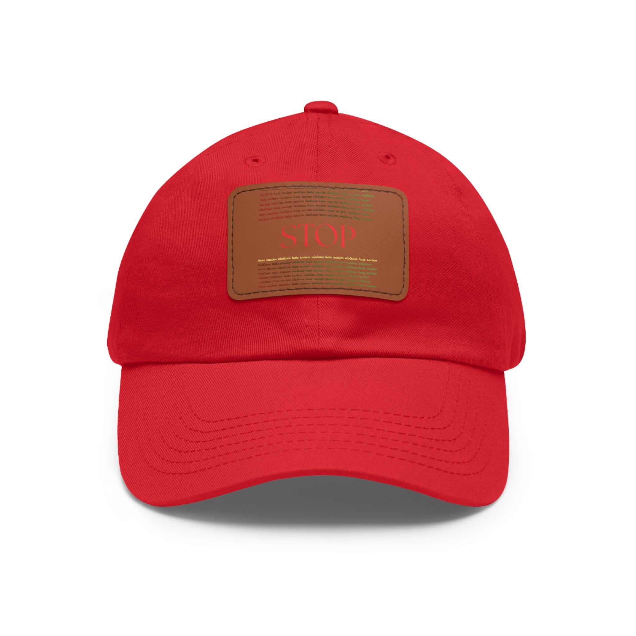 Leather Patch Dad Hat — 'STOP' Embossed Casual Baseball Cap