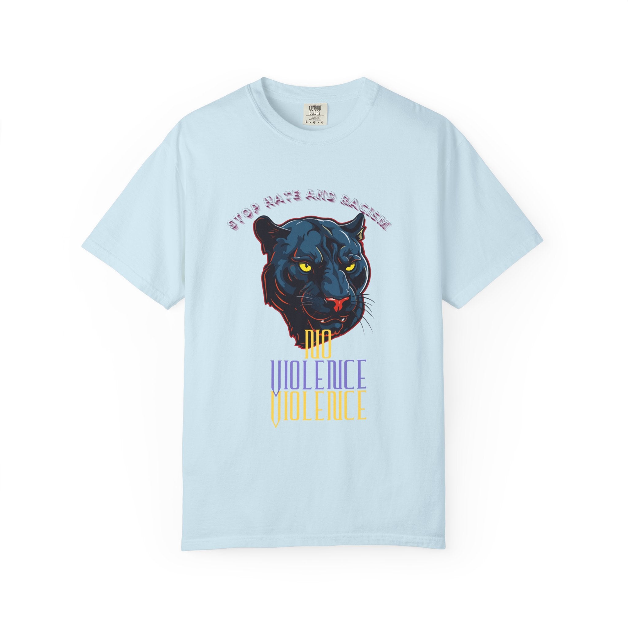 No Violence Panther T-Shirt — Graphic Animal Tee with 'No Violence' Text